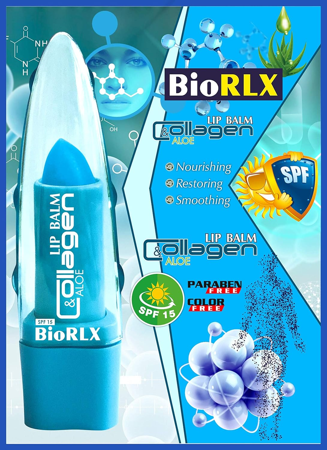 Biorlx Collagen with Aloe Vera Lip Balm SPF 15, Color Free, Paraben Free Naturally Moisturize and Heal Damaging Wind, Harsh Sun, Weather Changes.It Repairs Dry, Cracked Lips image number 5