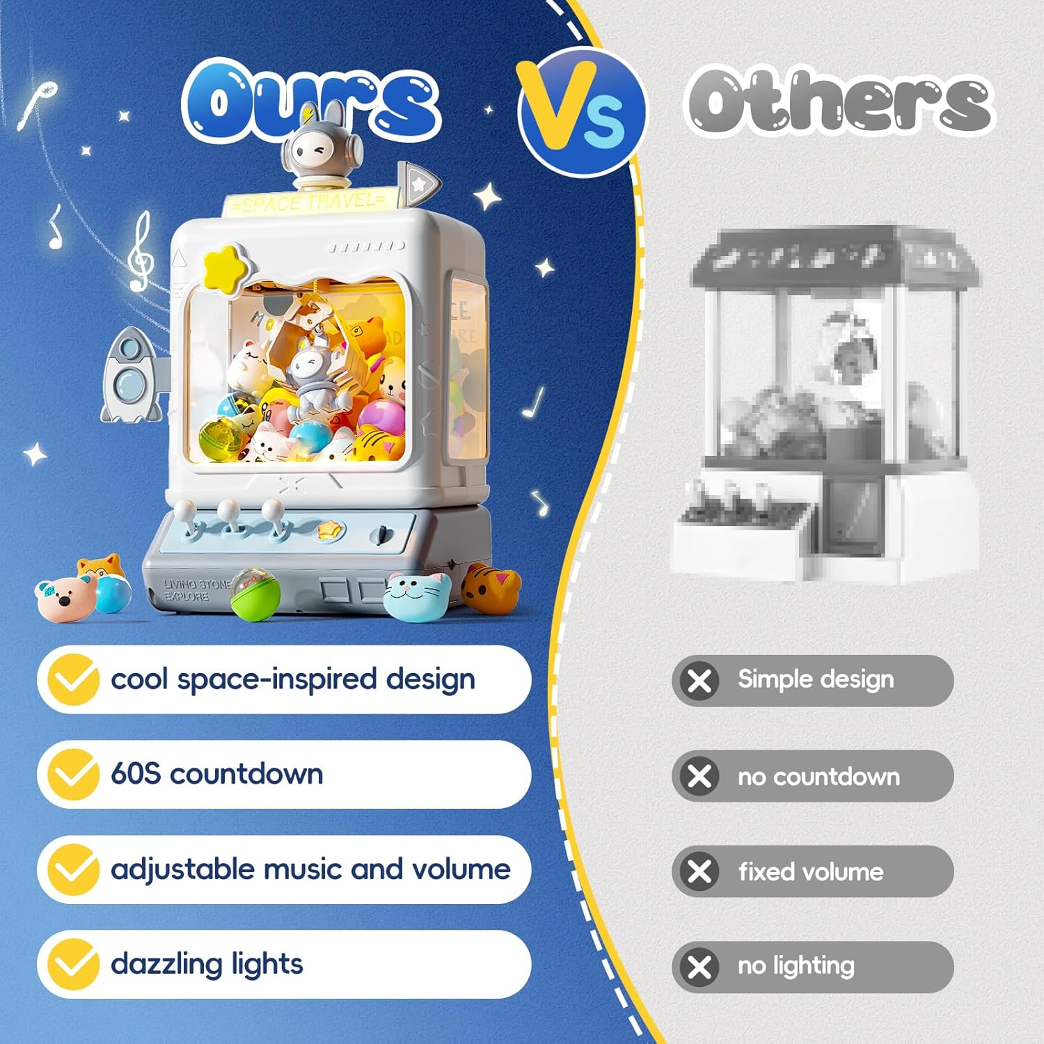 Skirfy Space Claw Machine for Kids, Mini Electronic Arcade Game Vending Machine，Candy Dispenser Arcade Game for Kids，Birthday Christmas Gifts for Girls Boys(Blue)