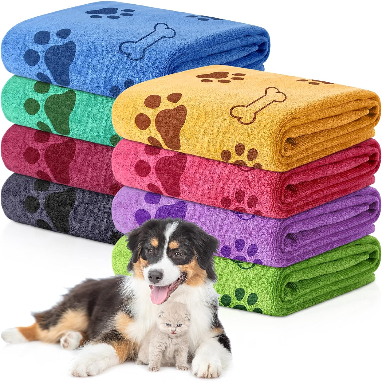 Chumia 8 Pcs Dog Towels for Drying Dogs Cats Pet Towels Bulk Puppy Microfiber Quick Drying Paw Bath Bathing Supplies Absorbent for Medium Pets(Colorful,40 X 24 Inch) image number 2