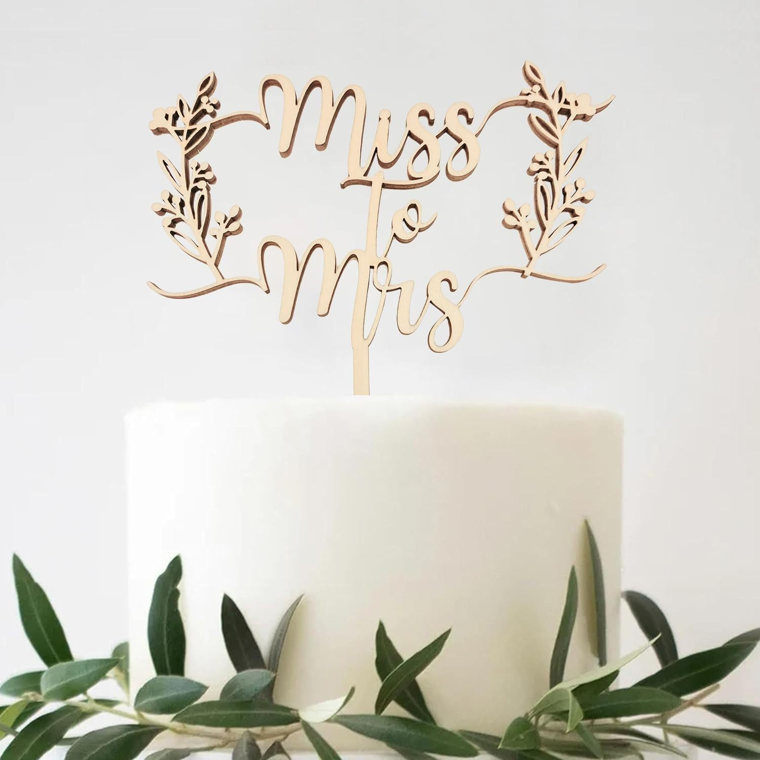 Miss to Mrs. Bride Wedding Cake Top, Elegant Wooden Flower Design, Suitable for Rural Wedding Party Decoration, Perfect for Bridal Shower and Celebration Cake Decoration image number 2