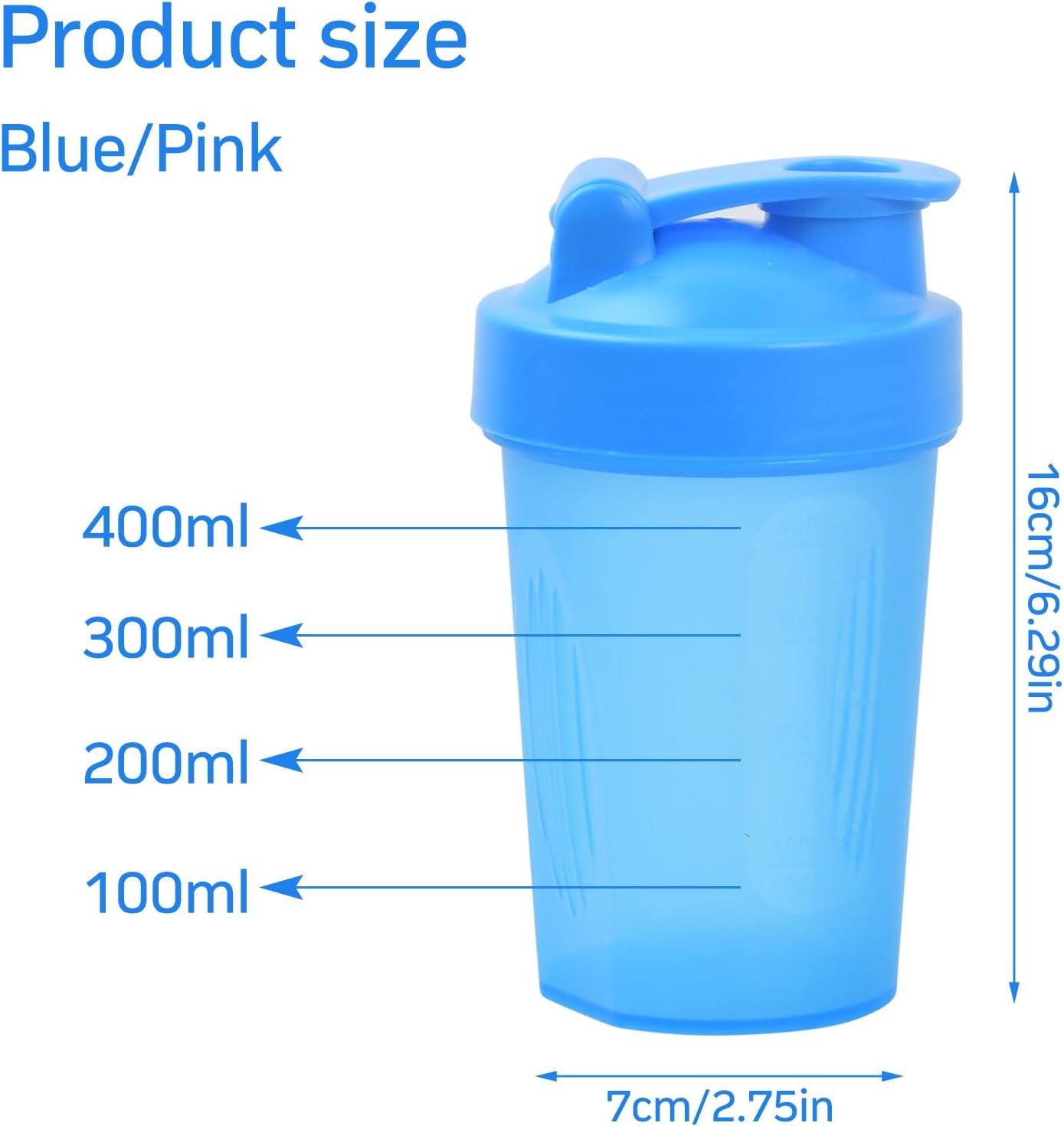 2 Pcs Protein Shaker Bottle, 400Ml Sports Bottle Protein with Wire Mixing Ball Sports Leakproof Water Bottles for Protein Shakes and Pre Workout image number 3