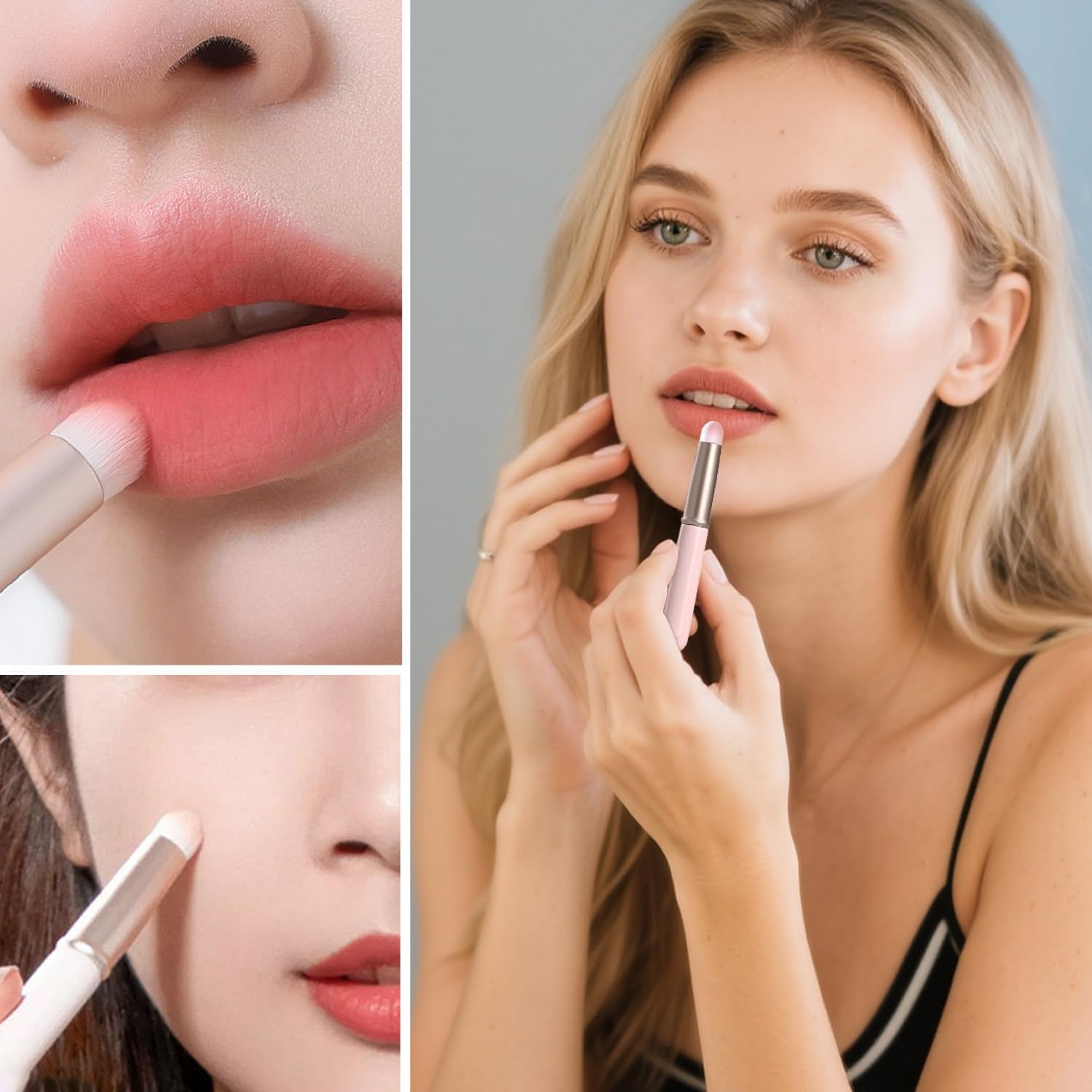 WALWAL 2 Pcs Lip Brush with Protective Lid, Soft round Head Lipstick Applicator Brush, Application for Lipstick & Gloss, Travel Friendly, Multi-Use Makeup Tool for Women & Beauty Pros(White + Pink) image number 2