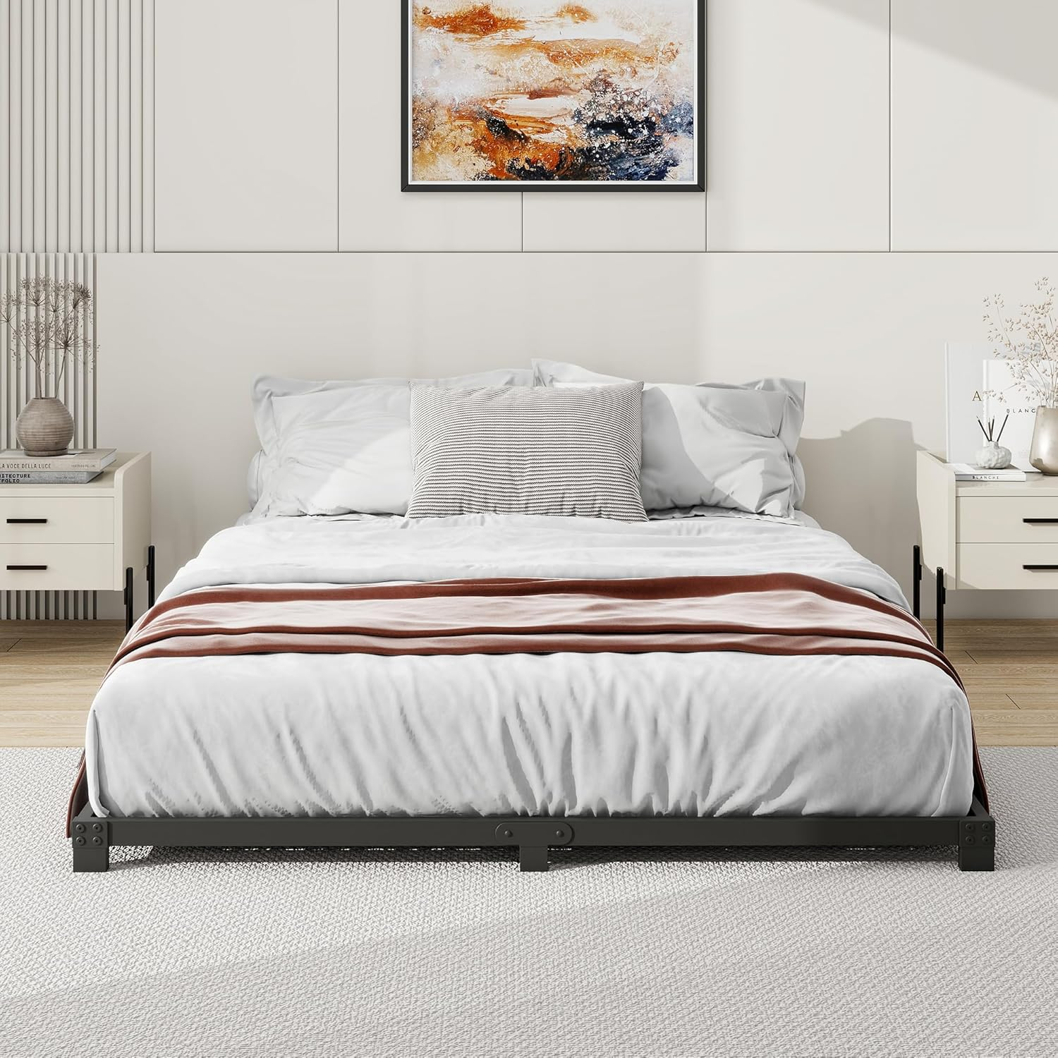 VERFARM 3 Inch Low Queen Size Bed Frame, Heavy Duty Metal Platform Bed Frame Queen, No Box Spring Needed, Sturdy Steel Slat Support, Easy Assembly, Black, Queen image number 2