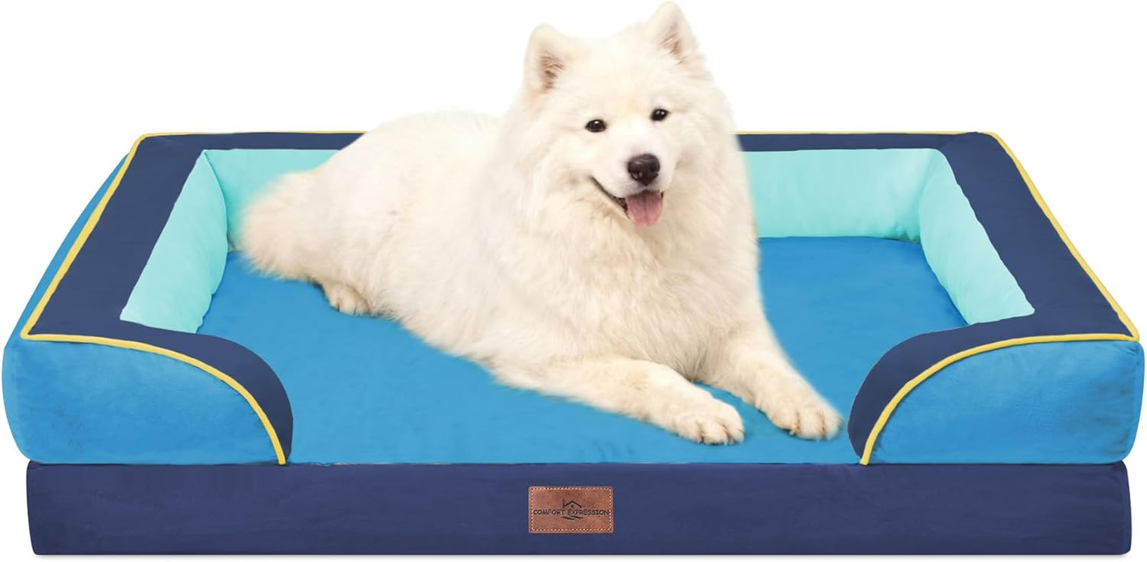 Comfort Expression Dog Bed for Extra Large Dogs, Waterproof Orthopedic Bed, Breed Durable PV Washable Sofa White, with Removable Cover Zipper, Jumbo-45''X35'' - 45.0"L X 35.0"W X 8.5"Th, New Jersey