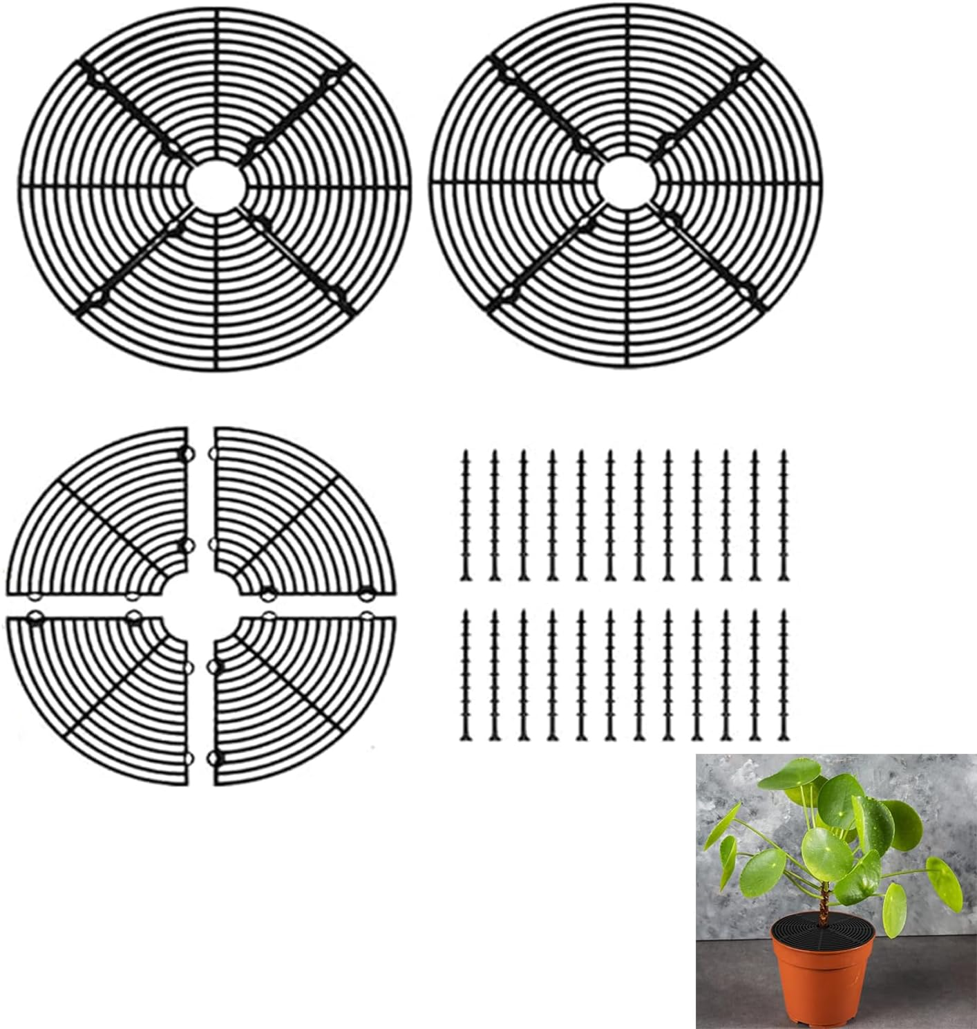 Roczential 3Pcs Plastic Grid Plant Pot Covers with Stake, Breathable Leak-Proof Plant Pot Protector for Indoor/Outdoor Potted Plants, Soil Protector Grid Cover image number 3
