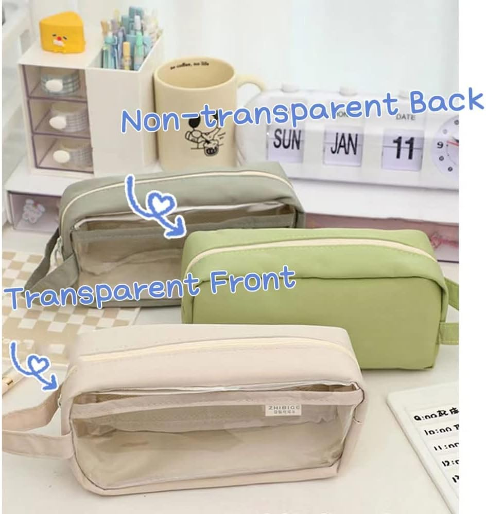 Clear Pencil Pouch Aesthetic School Supplies Large Cute Pencil Case for Girls Preppy Pencil Case Aesthetic image number 3