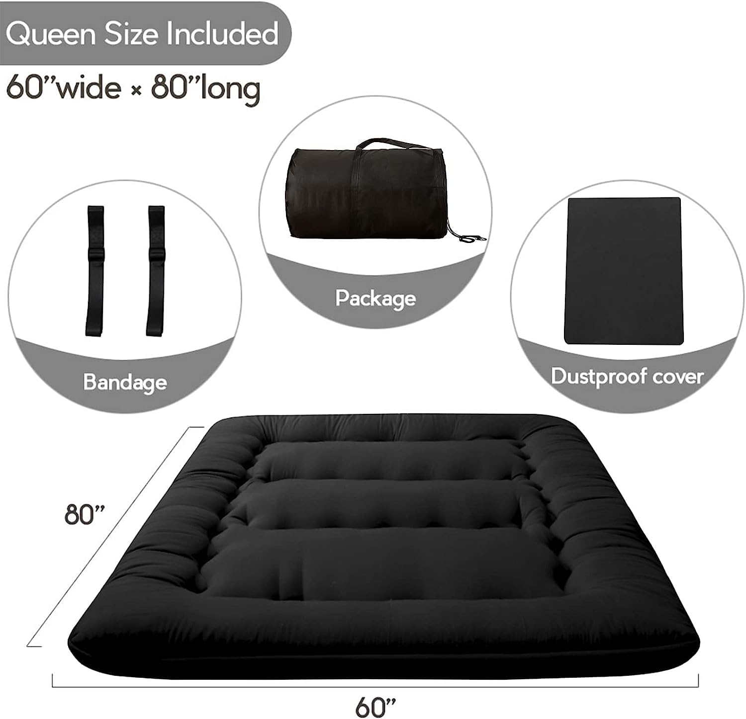 Japanese Floor Mattress Futon Mattress, Thicken Tatami Mat Sleeping Pad Foldable Roll up Mattress Dormitory Mattress Pad Floor Lounger Pillow Bed (Charcoal Grey, 150 X 200 Cm) image number 1