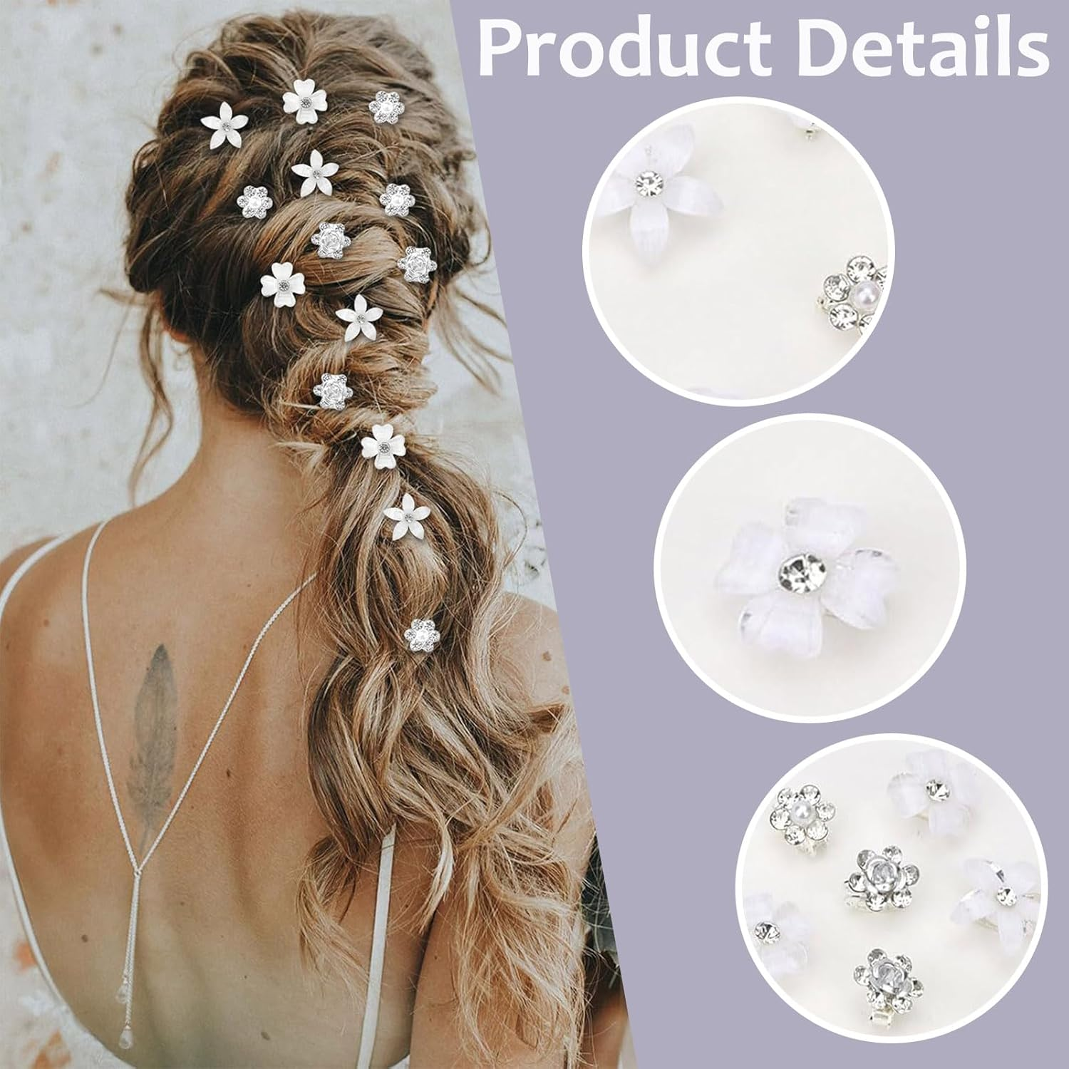 JOOTUEPO Mini Rhinestone Hair Clips, 20 Pcs Flower Hairpins Accessories Kit,White Flower and Crystal Hair Accessories for Bridal Girls Women Photo Daily Party Wedding Hairstyle Accessorie image number 6