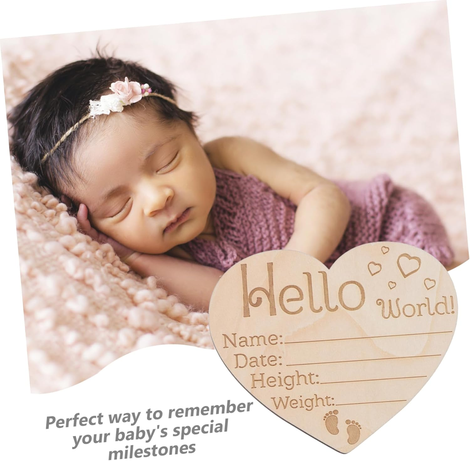 Kisangel 3 Pcs Newborn Logo Announcement Sign Birth Sign Heart Name Signs Arrival Sign Sealed Oh Nursery Birth Announcement Sign Wooden Khaki image number 1