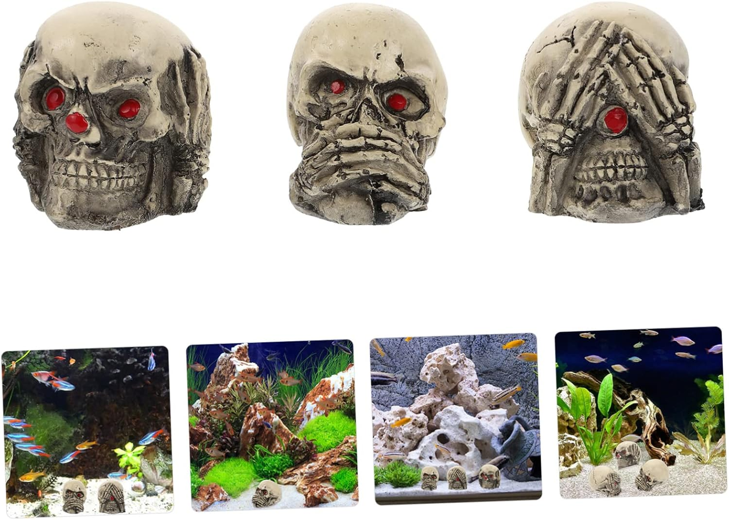 3Pcs Resin Skulls Aquarium Decor Fish Tank Landscaping Ornaments for Crawling Pets Sturdy Compact Halloween Scene Decoration image number 6