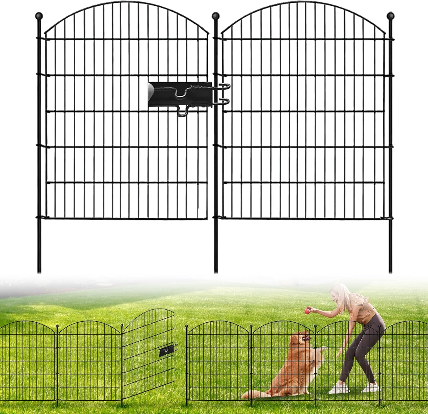 Springup No Dig Garden Fence for Outdoor Yard Decorative Animal Barrier Fencing Rustproof Metal Wire Panel Border for Dog Rabbits and Patio Ground Stakes (K21- Black, 20 Panels - 14.72M(L) X 81Cm(H))