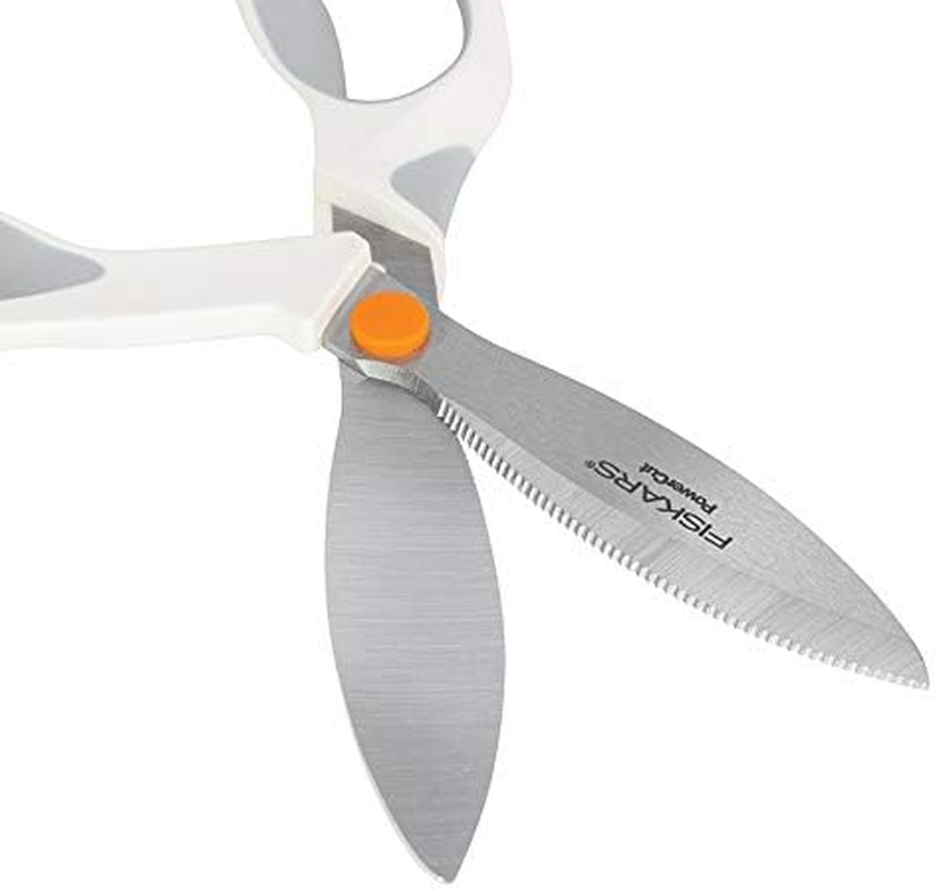 Fiskars Softgrip Powercut Fabric and Mixed Media Scissors - 8" Heavy Duty Scissors for Fabric, Cardboard, Cork, Decorative Metal and Foam Cutting with Serrated Blade Edge - White image number 6