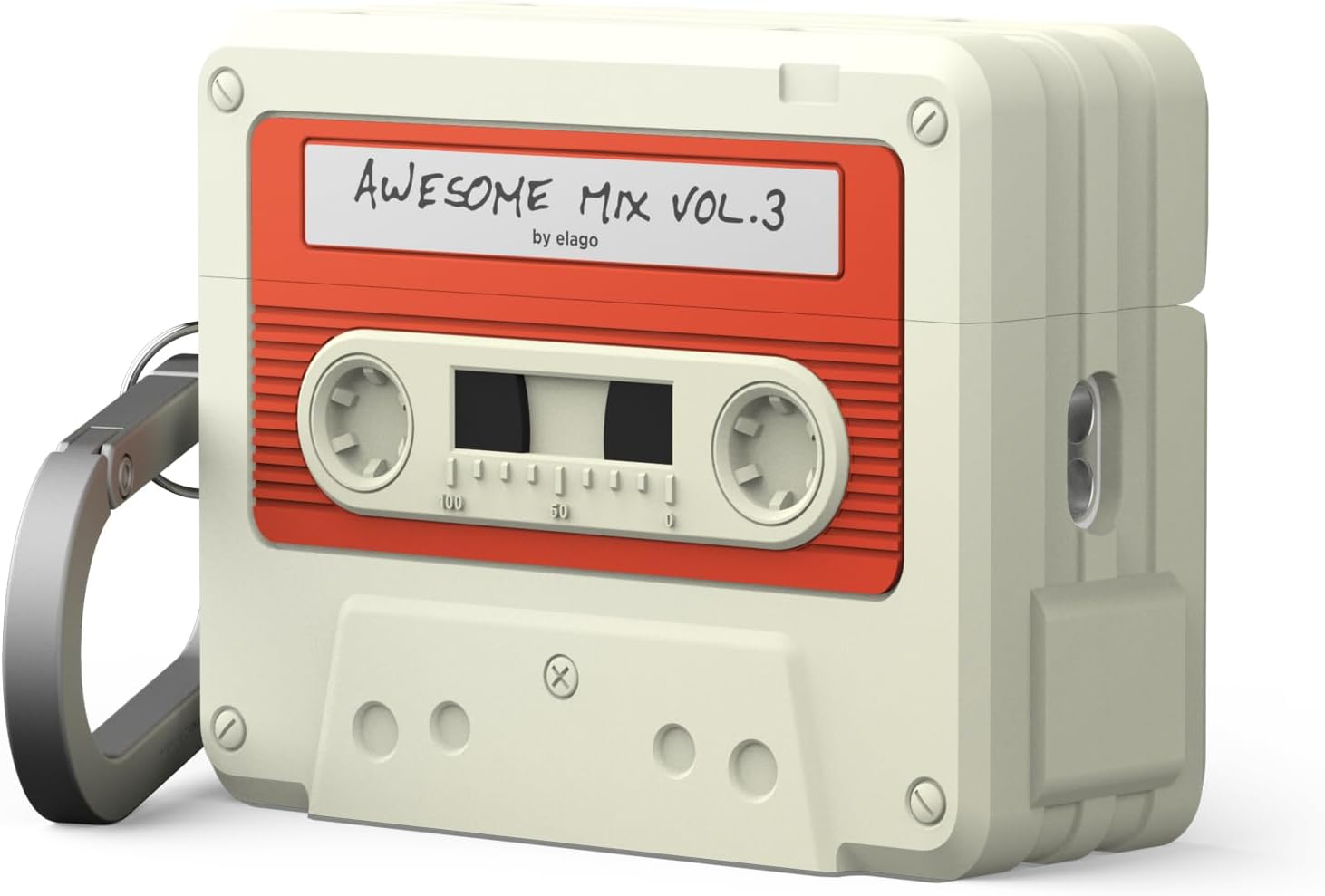 Elago Cassette Tape Case Compatible with Airpods Pro 3 Cover - Carabiner Included, Supports Wireless Charging, Shock Resistant, Full Protection, Headphone Accessories (Classic White) image number 3