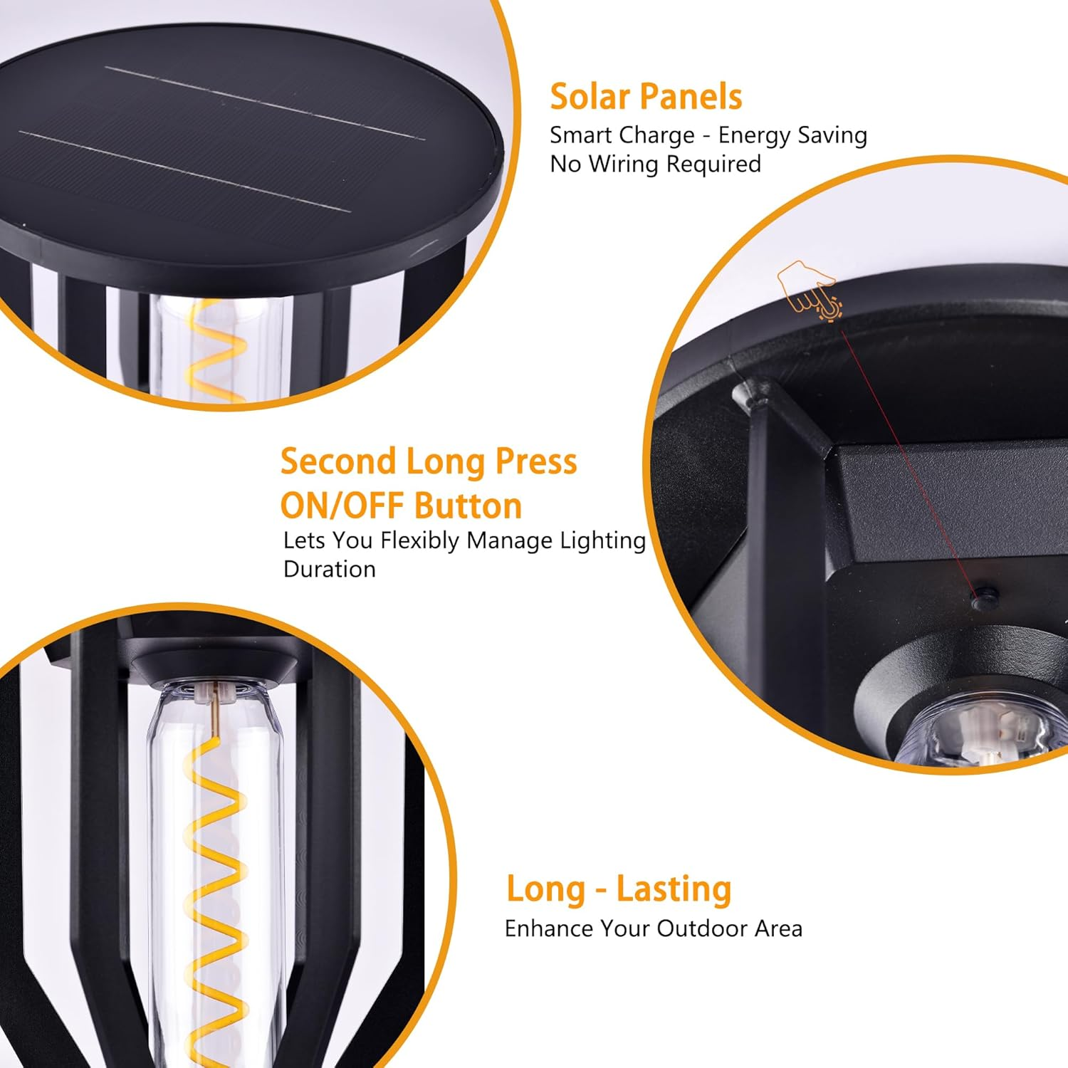 Solar Pillar Light Outdoor Waterproof, 26Cm Black Decorative Solar Post Light with 2200K Warm Spiral LED, Solar Powered Fence Post/Gate/Driveway Lantern image number 1