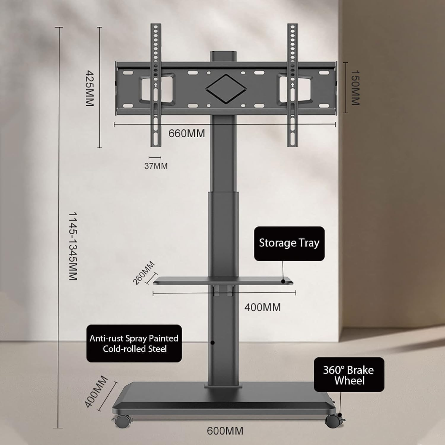 NOAEOU Movable TV Stand with Wheels,Suitable 26-70 Inch Screen TV Stands,Tv Table,Mobile TV Floor Stand,Swivel & Height Adjustable,For Family Living Room Bedroom Meeting (Black AU)