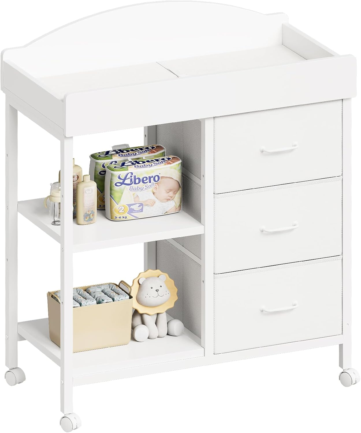 Changing Table Dresser, Baby Dresser with 3 Drawers and 2 Shelves, Multi-Functional Baby Changing Table with Pad, Classic Nursery Dresser, Diaper Changing Station for Children'S Room, Black