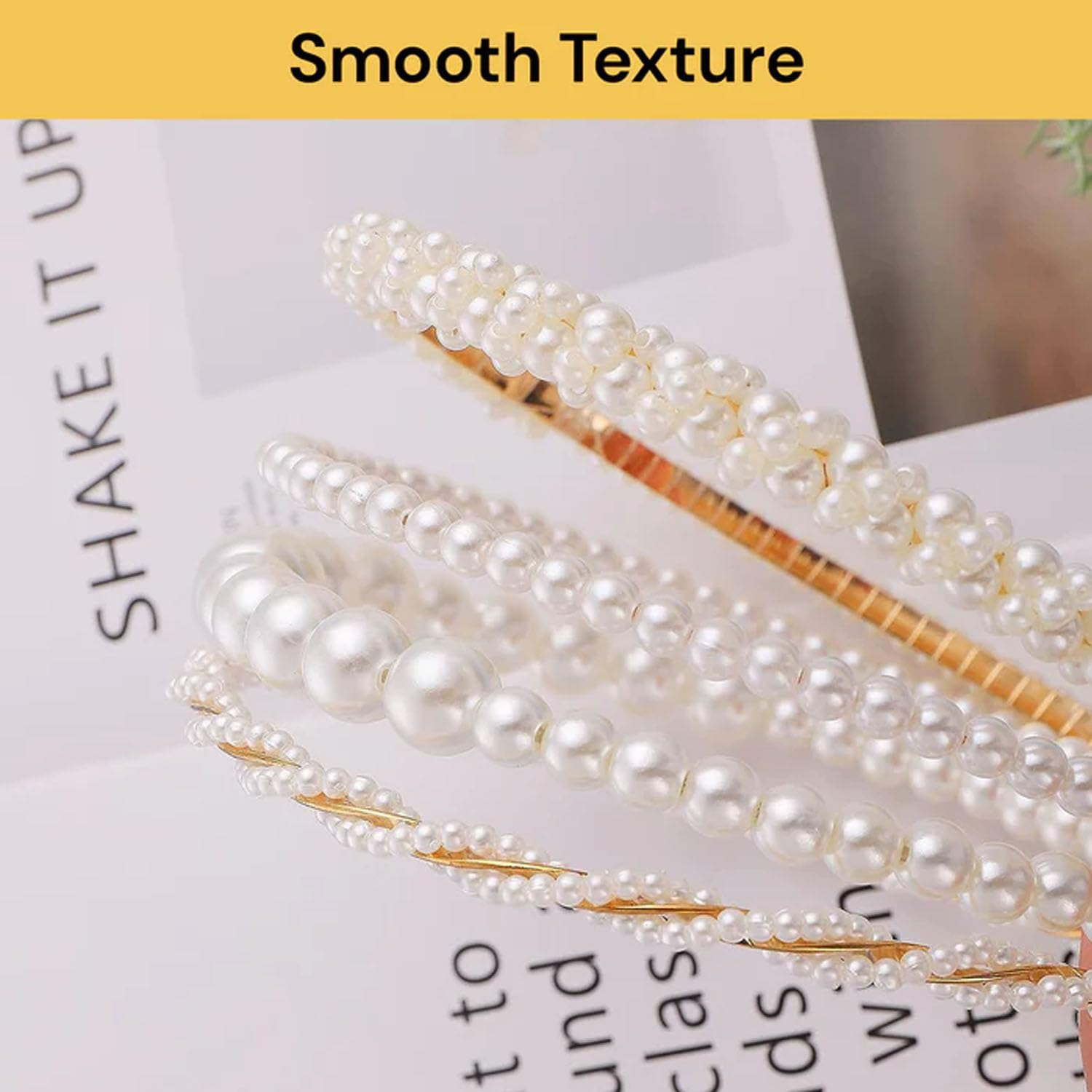 EZONEDEAL Pearl Headbands for Women, White Headband Rhinestones Hairbands Beaded Headband Hair Hoop Wedding Headband, Pearl Hair Loop Bands, Bridal Hairband for Wedding, Pearl Hair Accessories(C) image number 2