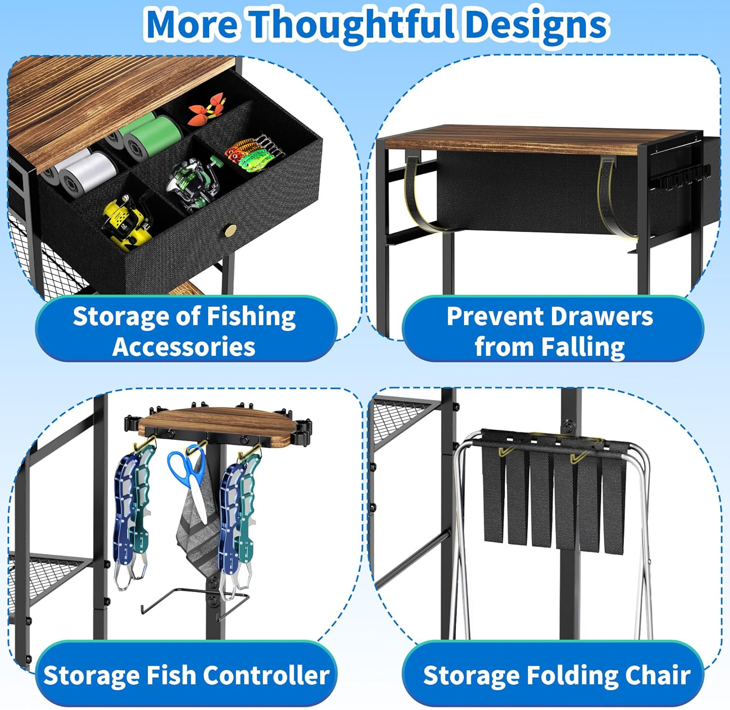 Fishing Rod Holders for Garage, 360&deg;Rotating Fishing Pole Holders, Fishing Rod Rack Cart Holds up to 12 Rods, Fishing Rod Storage Stand Equipment Organizerfor Men image number 2