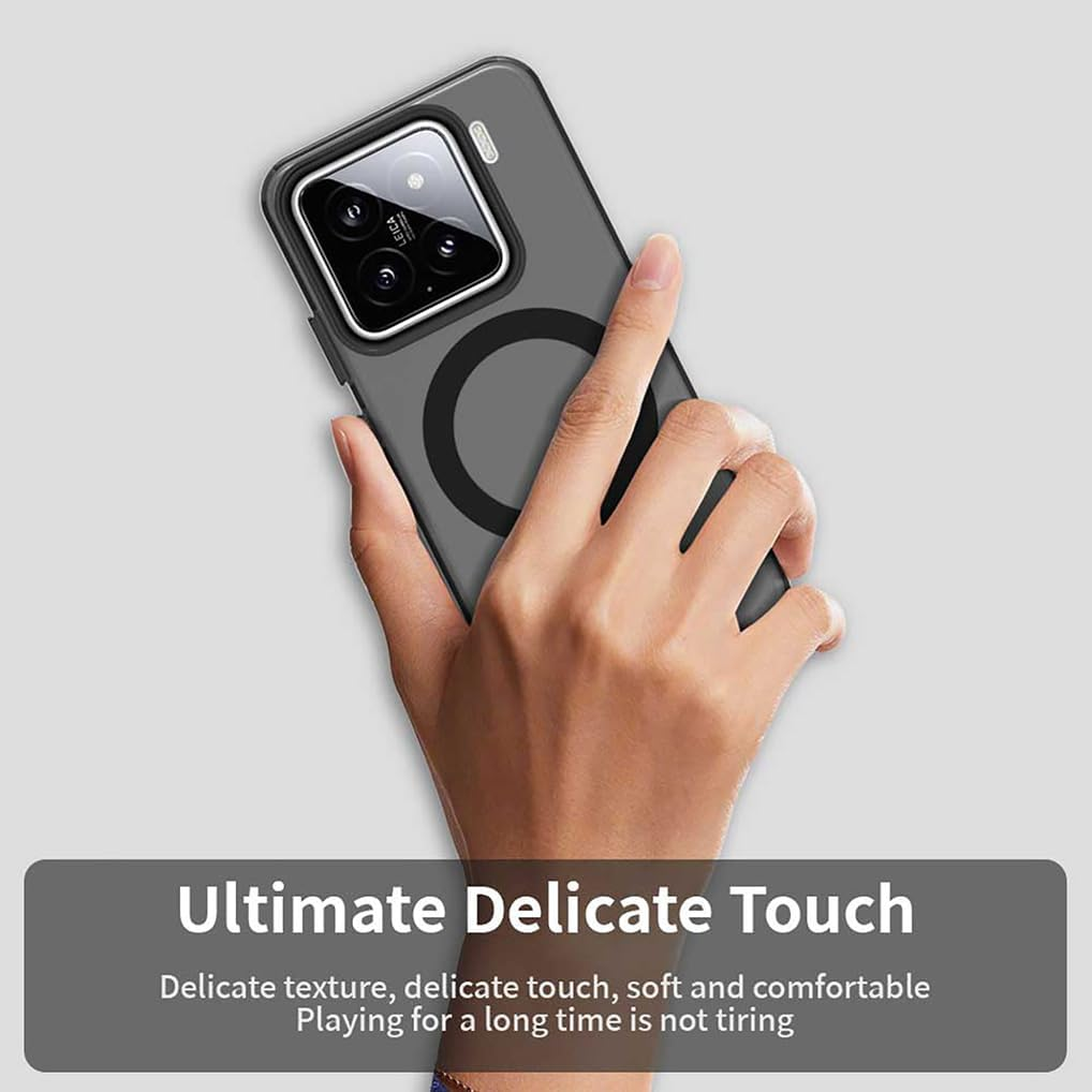 SEAHAI Case for Xiaomi 15 5G with Magnetic Adsorption Function, Ultra Thin Matte Translucent Hard PC Silicone TPU Bumper Protective Case Shockproof Mobile Phone Case, Black - Black image number 4