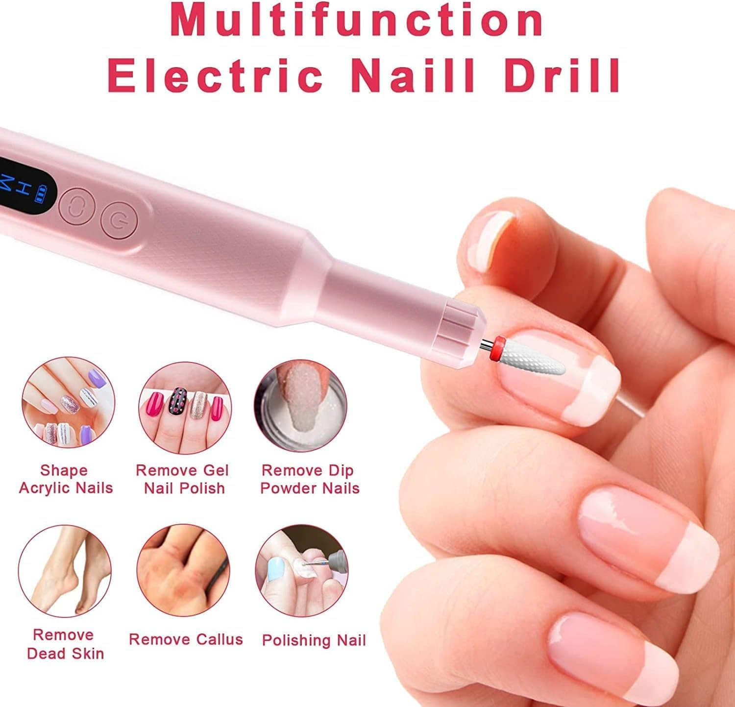 XIULIUU Electric Nail Drill, 13 in 1 Manicure Pedicure Set, Portable, with Nail Drill Bits, Sanding Bands, Adjustable Speed image number 1