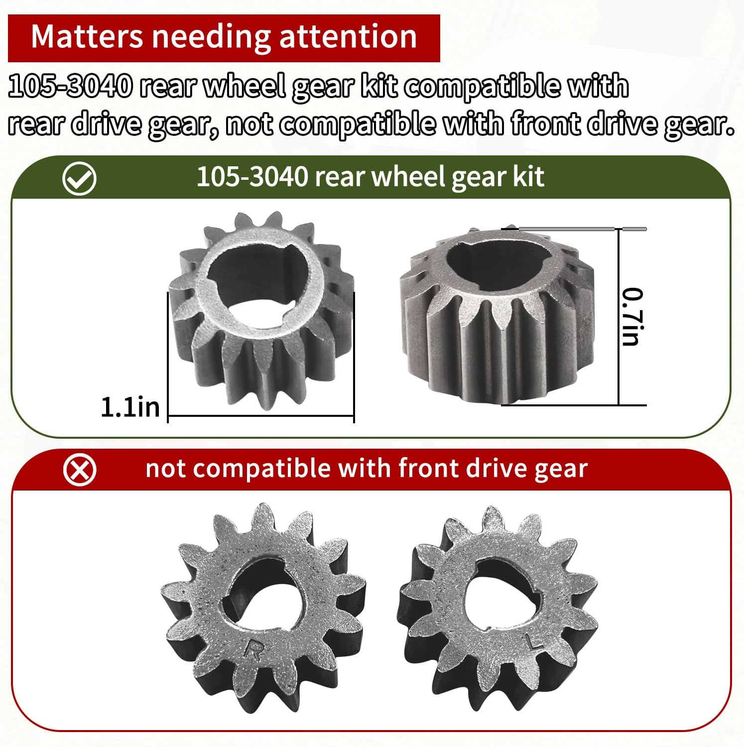 105-3040 105-6840 Recycler Lawn Mower Rear Wheel Gear Kit Compatible with Toro 22'' Recycler Lawnmower, Replaces 105-6840 612066 65-27204 39-9650 image number 1