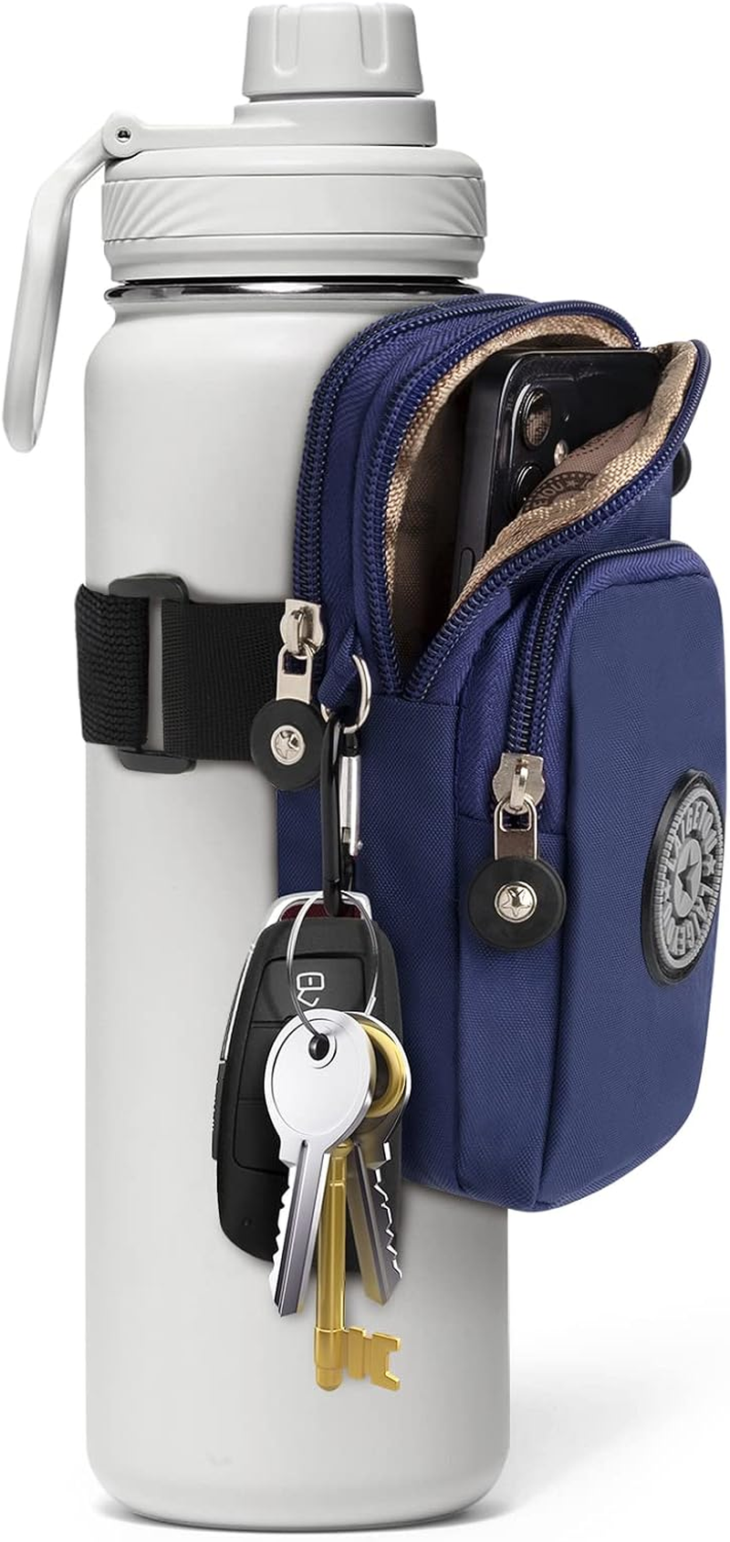 Gym Water Caddy with Phone Holder, Water Bottle Sleeve Bag with Pocket for Cards, Keys, Wallet, Gym Bottle Accessories for Men Women