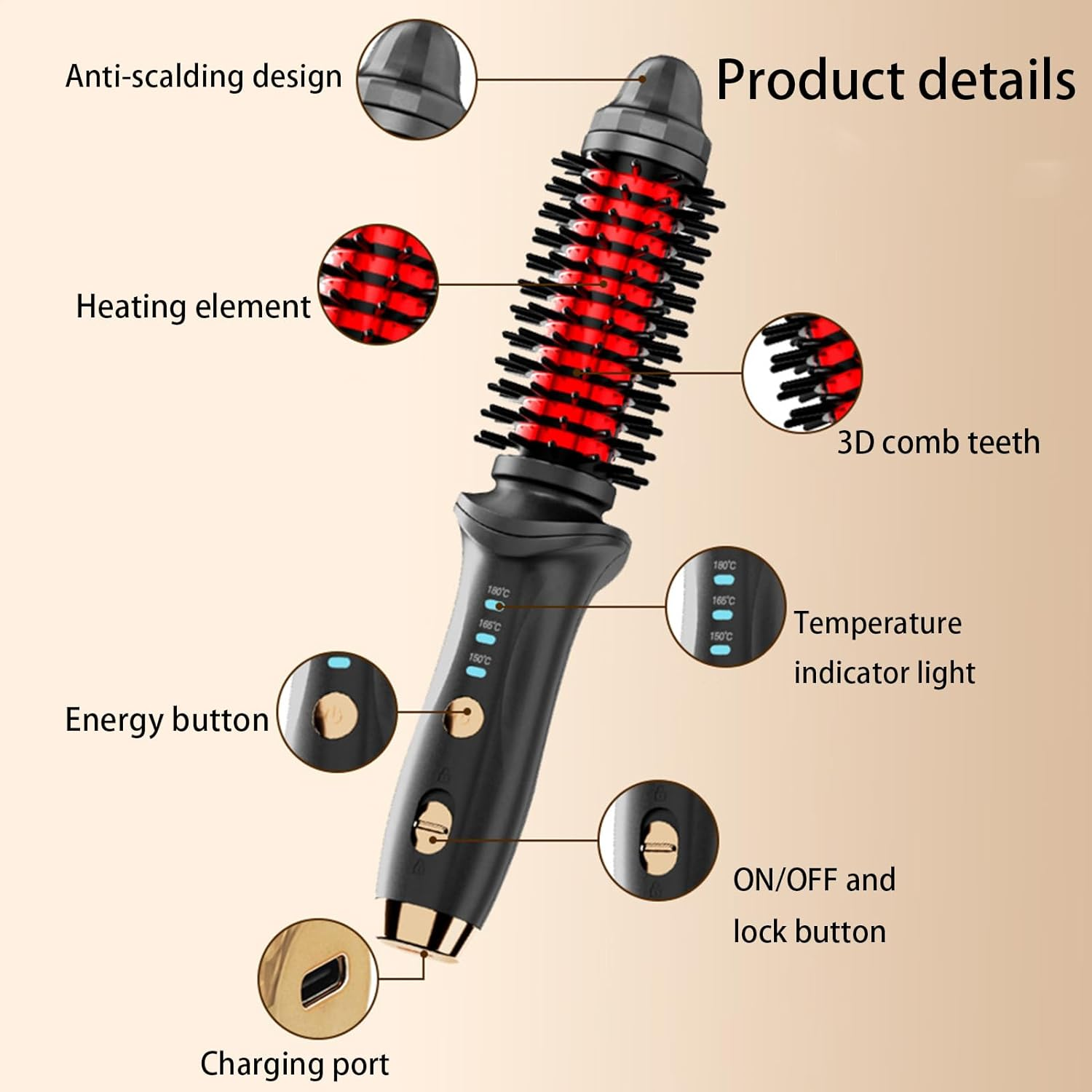 Rechargeable Curling Tool - Small Hair Curling Iron, Travel Cordless Heated round Brush | Usb Rechargeable Large Capacity Heat Styling Curling Brush,3 Gear Temperature Grooming Tool for Business Trip