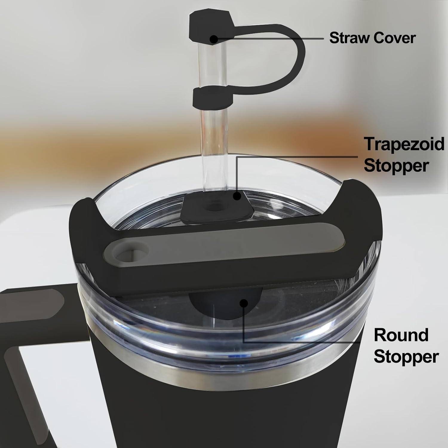 Silicone Spill Stopper Set Compatible with Stanley Cup 2.0 30Oz & 40Oz with Straw Cover (Set of 2, Black) - Azure image number 4