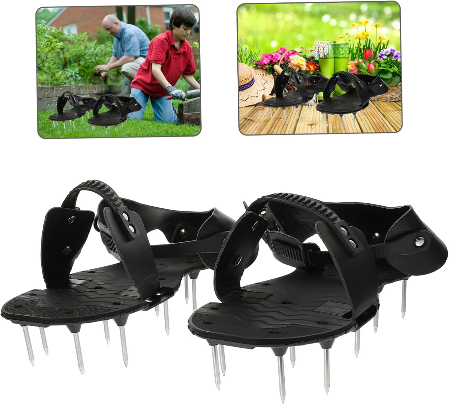 Outanaya Lawn Aerator Shoes Pu Spike Soles Gardening Spike Shoes for Grass Aeration Black Easy-Assembly for Lawn and Patio image number 2
