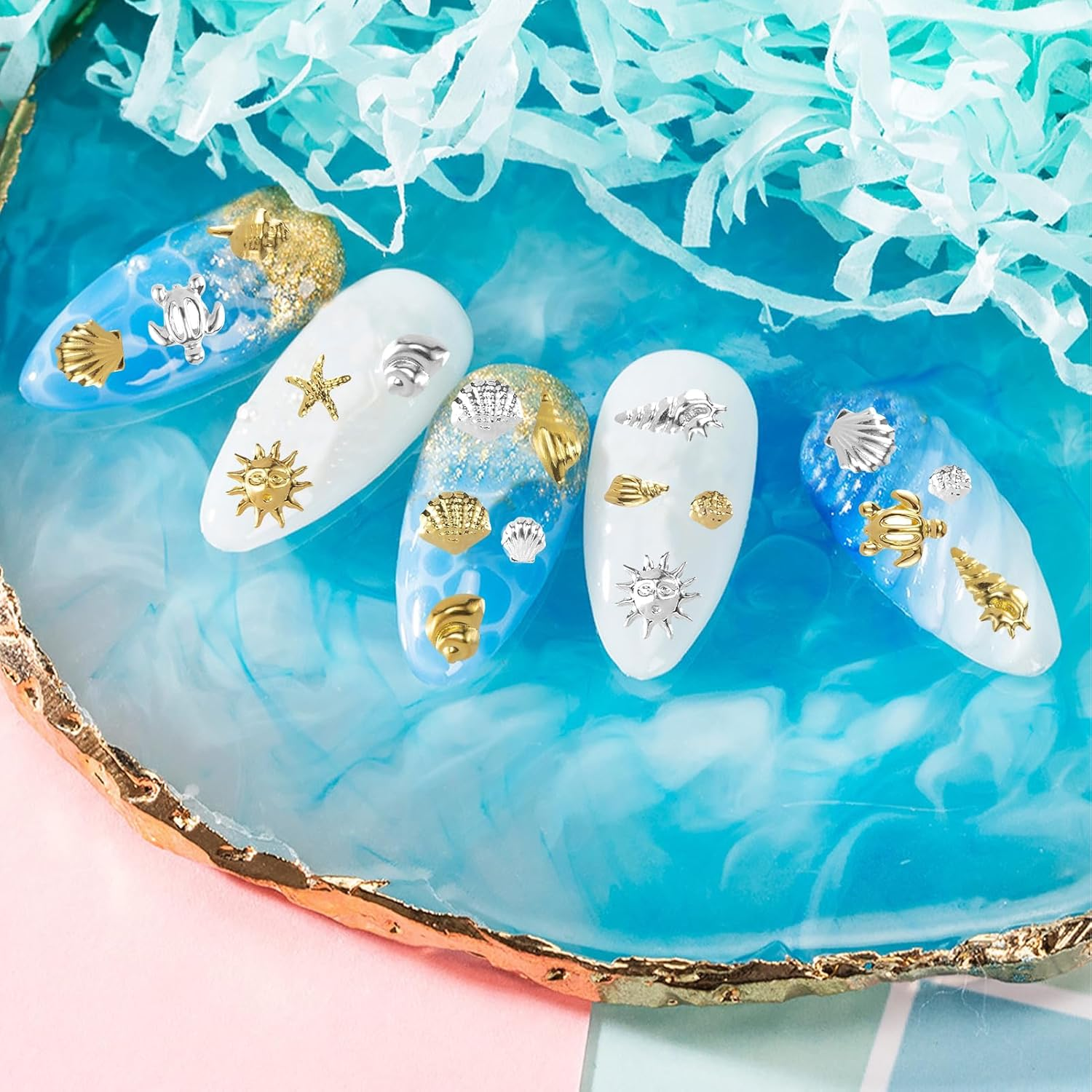 2 Boxes 3D Nail Charms, Ocean Nail Gems for Nail Art with Storage Box, Metal Star Starfish Shell 12 Grid Mixed Sizes Nail Art Decor Summer Beach Fingernail Decorations for Women Girls image number 1