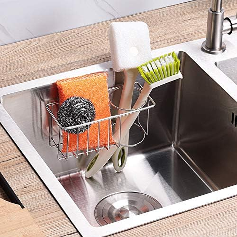 Sponge Rack for Kitchen Sink, Sink Rack Kitchen Sink Storage Box Stainless Steel, Sticky Dish Brush and Cloth Rack (With Nail Free Stickers)