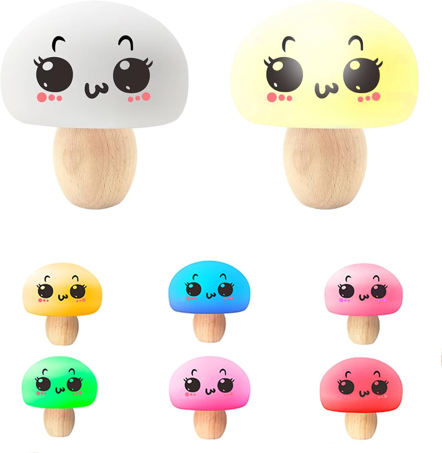 Pat Dimmable Night Light, Log Mushroom Lamp with 2 Modes and 7 Lighting Effects, RGB Breathing Table Lamp, USB Rechargeable Atmosphere Light Suitable for Children'S Room, Bedroom, Bedside Table, Etc. image number 1