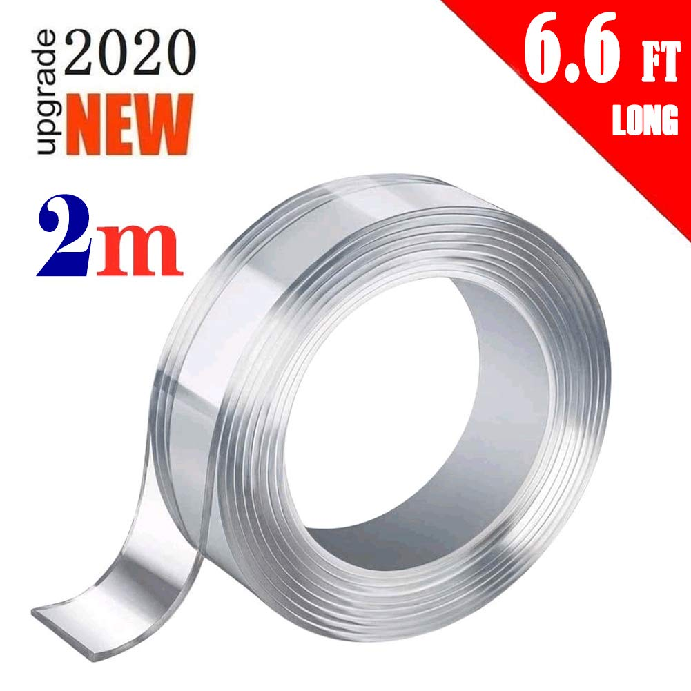 Nano Tape Double Sided Sticky Tape Multifuctional Double-Sided Clear Adhesive Invisible Anti-Slip Removable & Reusable Multipurpose Nano Grip Tape for Home Wall Room Office and Kitchen(2Meter,Transparent)