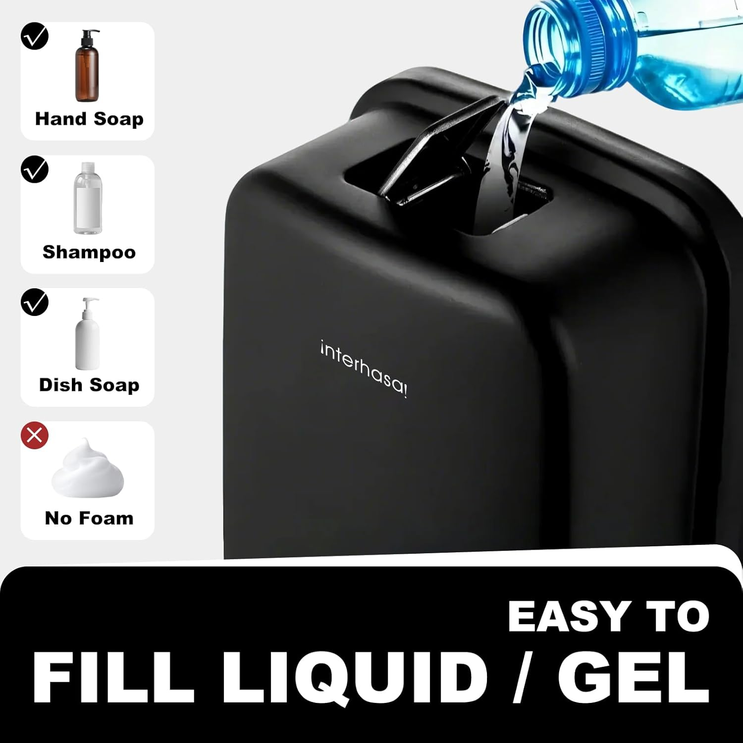 Interhasa! Commerical Soap Dispenser Wall Mount Hand Soap Dispenser Stainless Steel Liquid Dispenser for Kitchen and Bathroom Black 500 Ml