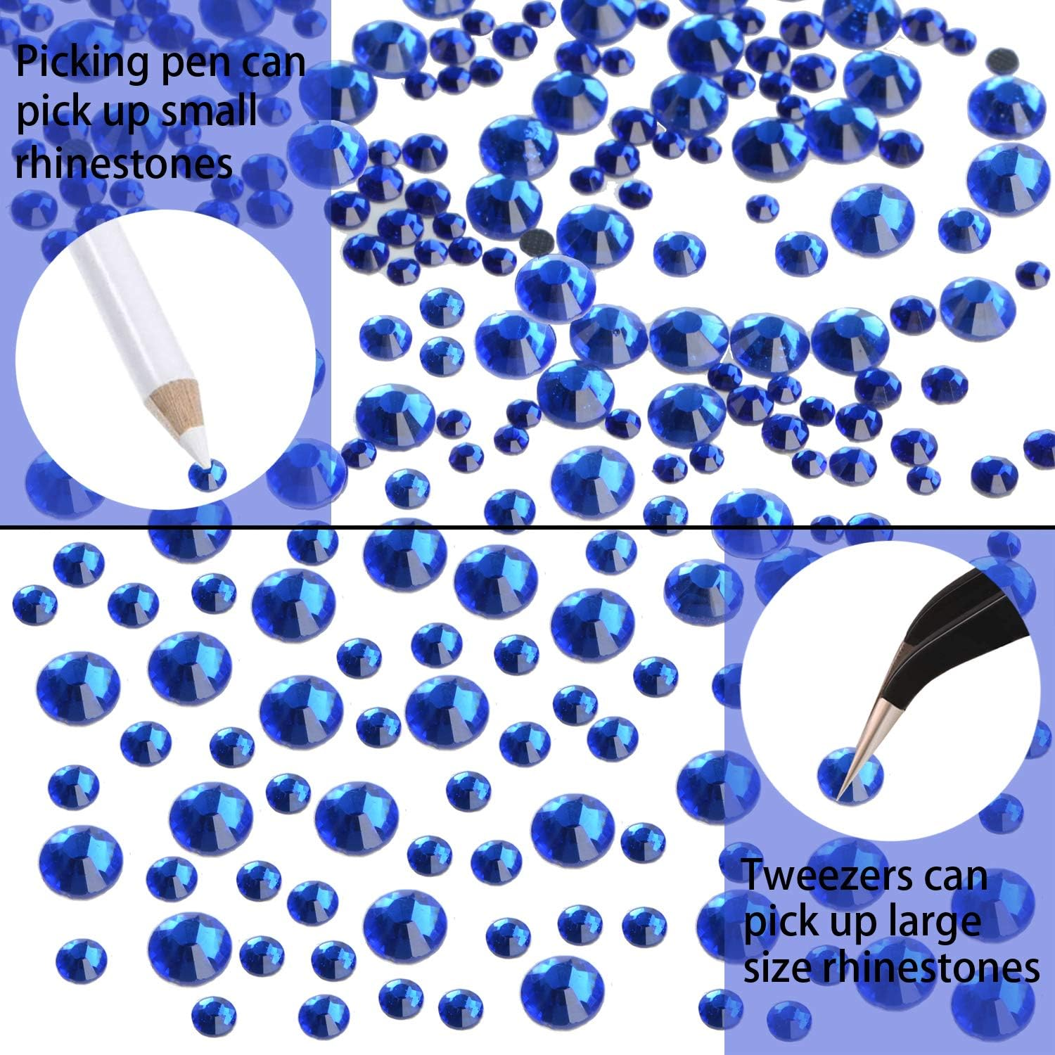 Lpbeads 6400 Pieces Hotfix Rhinestones Sapphire Flat Back 5 Mixed Sizes Crystal round Glass Gems with Tweezers and Picking Rhinestones Pen image number 4