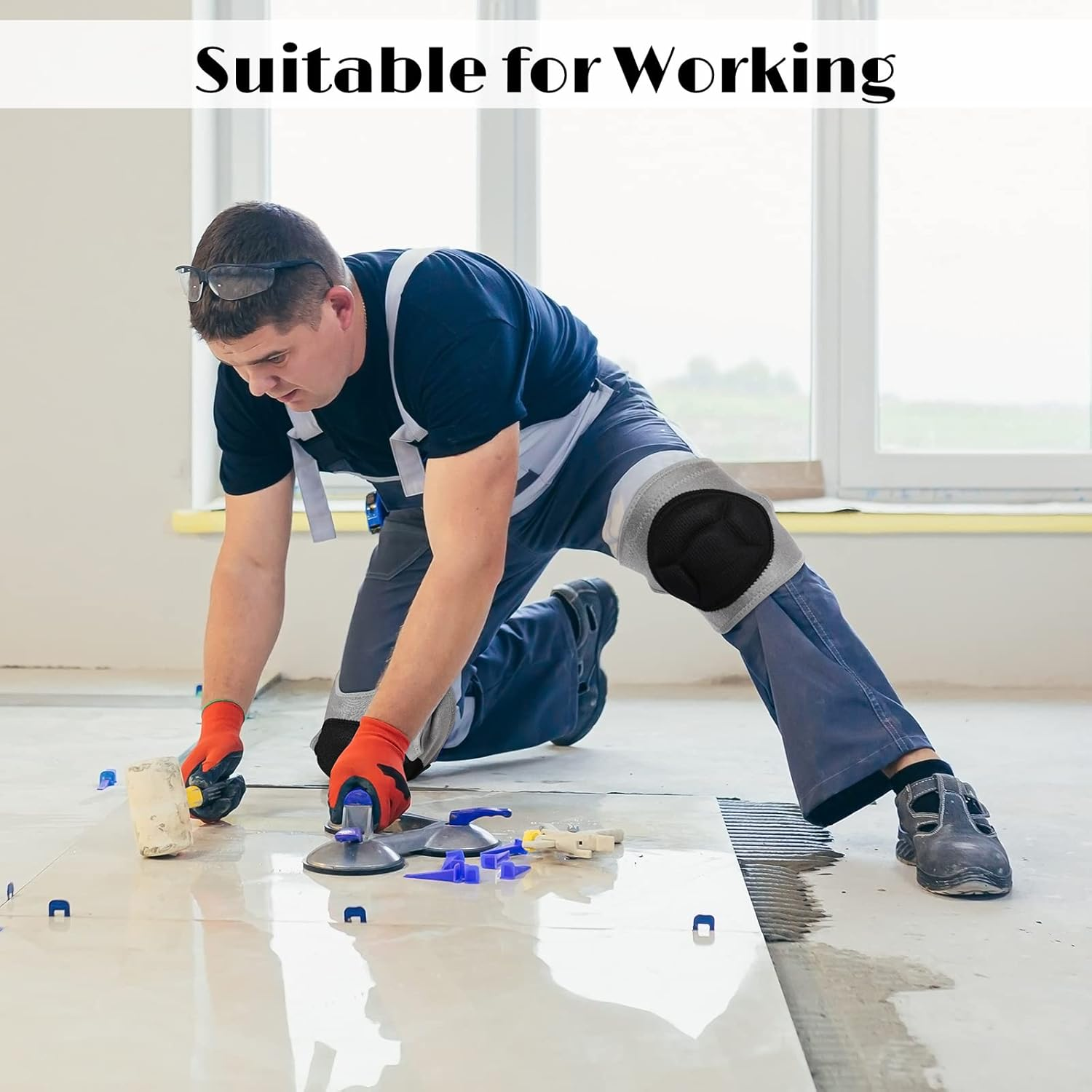 2 Pairs Knee Pads for Gardening Cleaning Knee Pads Knee Pads for Men Construction Work Kneepads with Thick Foam, anti Slip Collision Avoidance Kneepads for Garden Construction Flooring (Gray, Pink) - Black, Gray image number 6