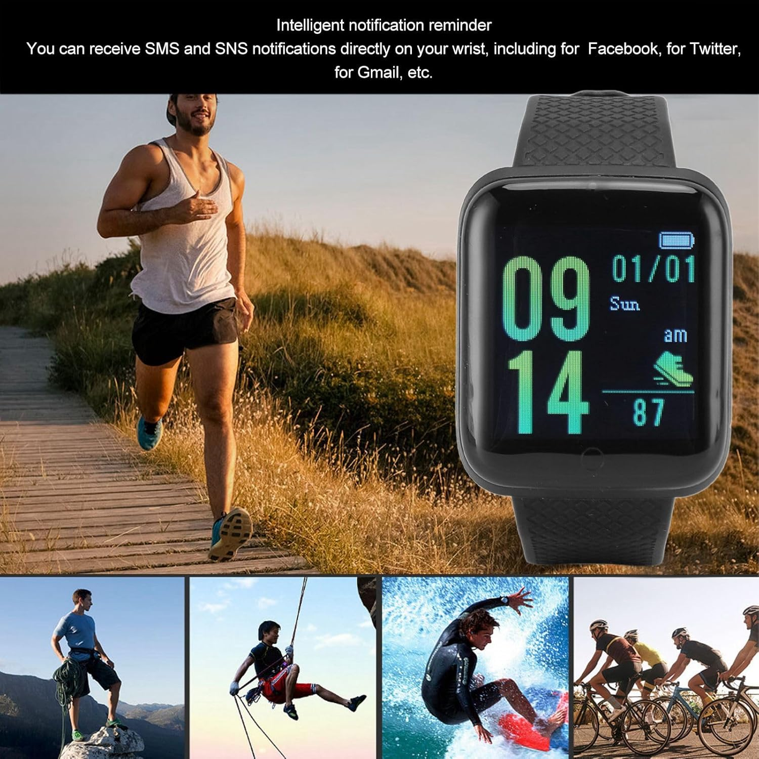 Smart Watch for Men Women, Fitness Tracker Watch with Step Tracker, Sleep & Calorie Monitor, Message Reminder, Health Tracker Watch for Ios 9.0 or for Android 5.0 for Phone Bluetooth 4.0 (Black) image number 2