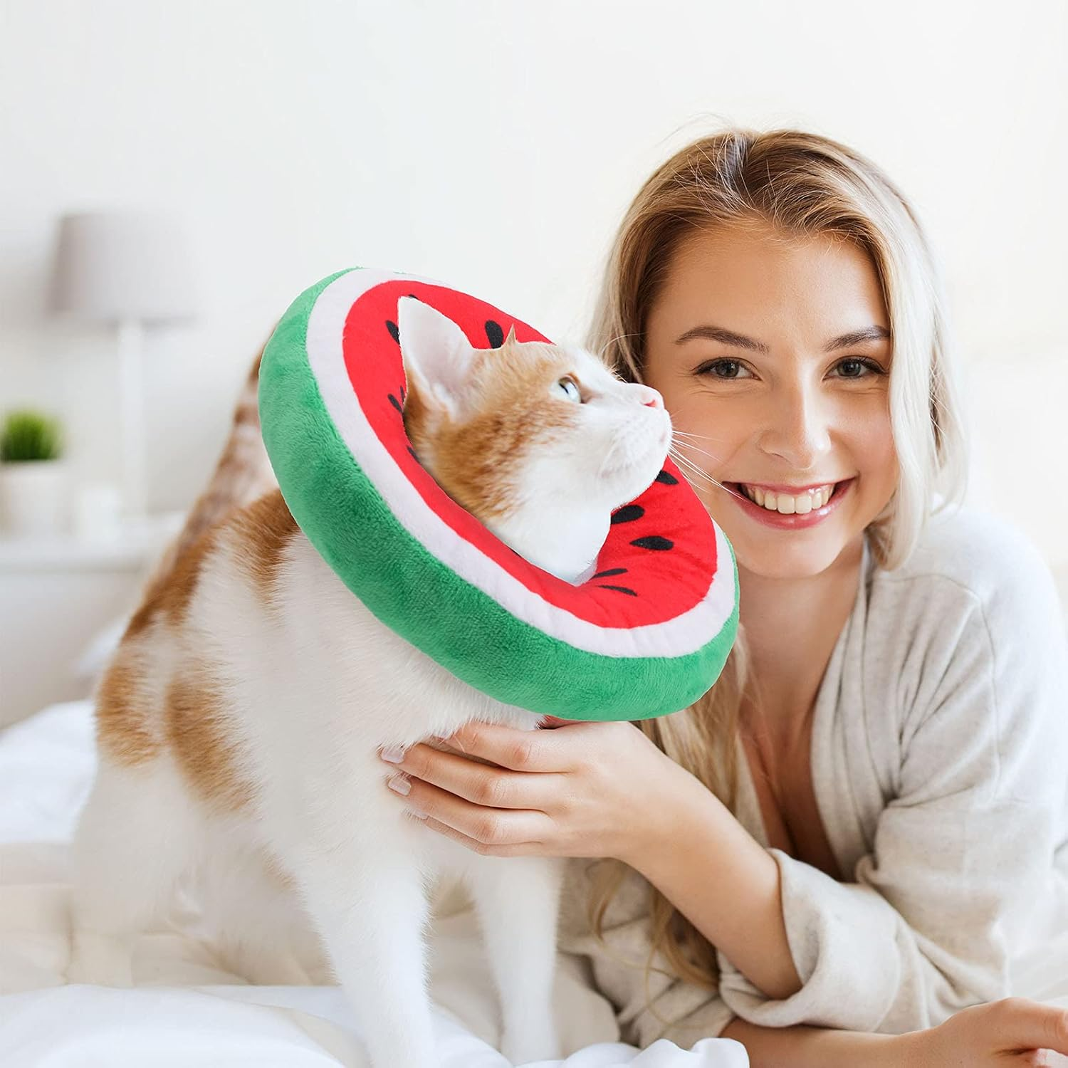 2 Pcs Adjustable Cat Cone Collar Soft Small Cat Recovery Collar after Surgery Cute Elizabethan Donut Kitten Neck Cones to Stop Licking, Orange Watermelon Shaped for Small Dogs Puppies Pet, 5-7 Lbs image number 3