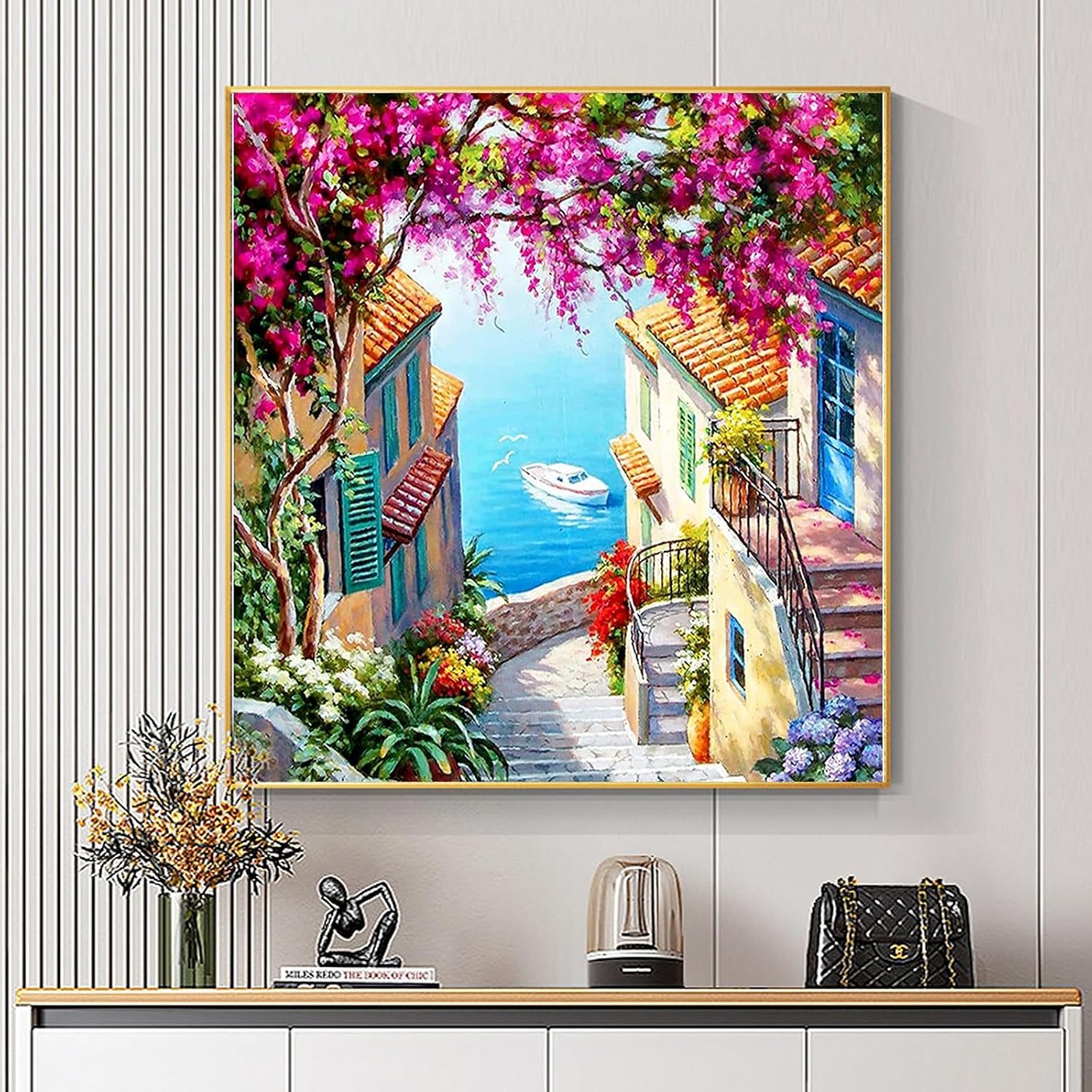 Adult Digital Oil Painting 19.69X15.75 Inches DIY Nature Painting Set Graffiti Set Digital Paint Canvas Digital Oil Painting for Home Decoration for Beginners (Seaside Town) image number 4