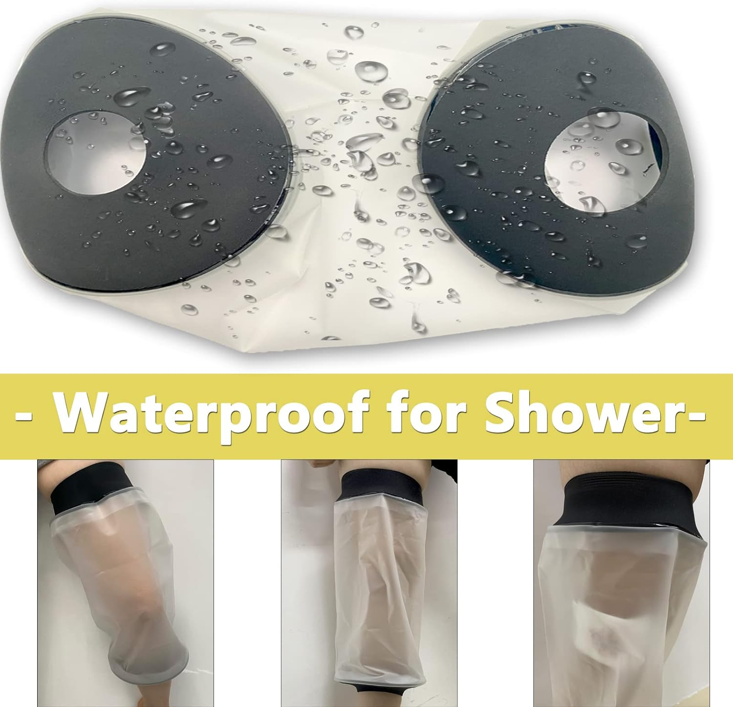 Knee Shower Cover, Adult Waterproof TPU Shower & Bath Bandage and Cast Protector for Knee Watertight Protection to Broken Knee Wound, Burns 100% Reusable(Black) image number 2