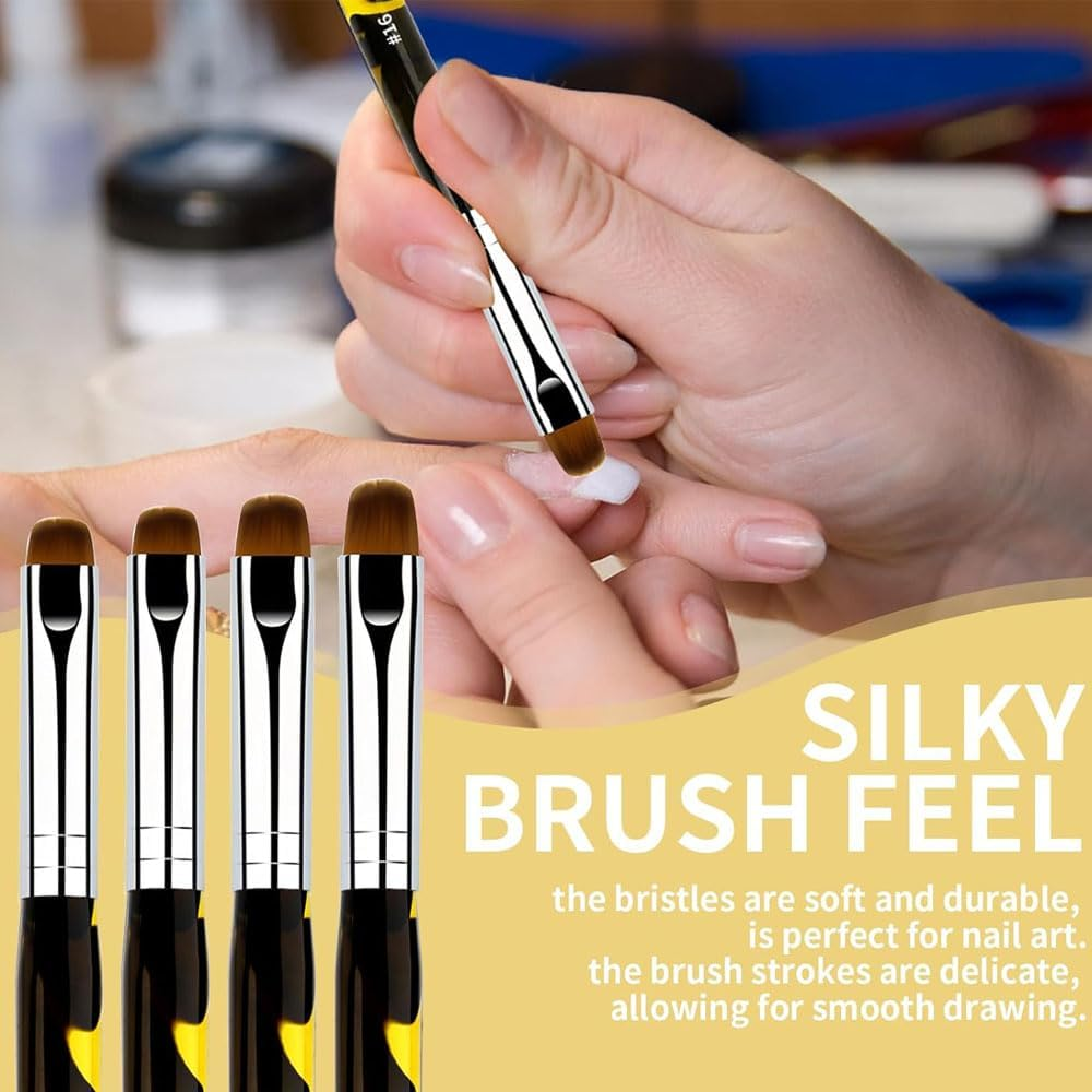 4 Pcs Professional Nail Art Brush Set 2 Way Dual Head Acrylic Nail Brush for French Tip, Line Drawing and Nail Art Design,Precision Manicure Tools for Salon Gel Polish, False Nails Extension image number 5