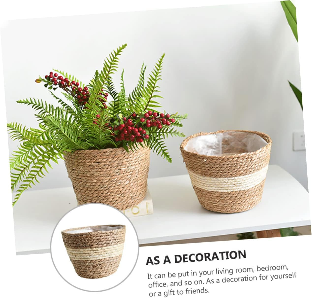 OFFSCH Woven Flower Basket Handmade in Natural Straw for Pastoral Wedding Decorations and Garden Plant Arrangements Versatile Storage for Sewing Gardening Supplies image number 5