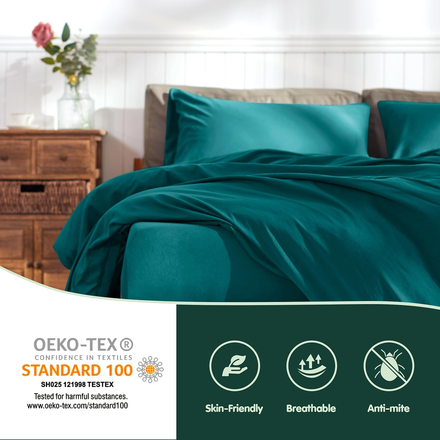 CHUN YI Kingsize Duvet Cover Sets, 100% Washed Microfiber Plain Bedding Duvet Covers Set with Zipper Closure & 8 Corner Ties, Breathable & Ultra Soft Duvet Cover with Pillowcases (Teal Green, King)