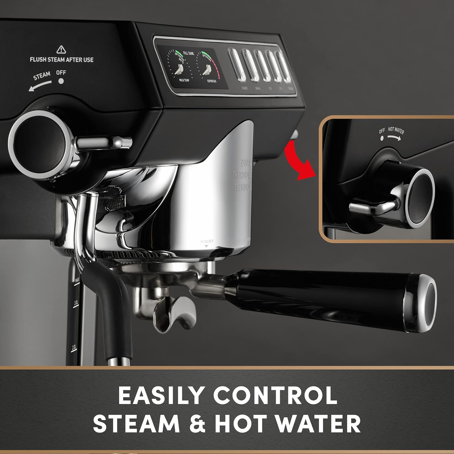Sunbeam Caf&eacute; Series Duo Manual Espresso Coffee Machine| 58Mm Commercial Size Group Head, Fast Heat-Up Dual Thermoblock Heating System, Steam Pressure & Hot Water Control, EMM7200BK image number 1