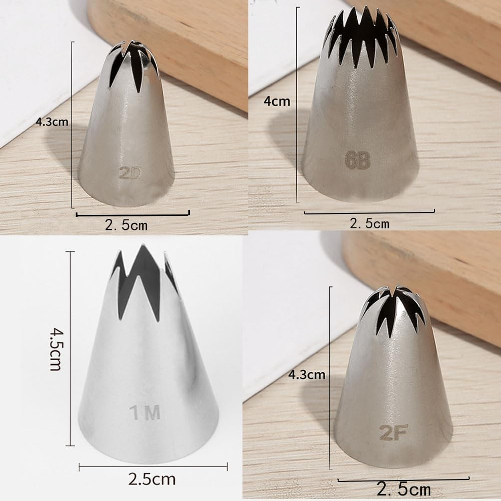 Armastuse 8 Pieces Large Icing Piping Tips,1M 2D 2F 6B Stainless Steel Large Icing Piping Nozzles,For DIY Icing Nozzle Tool for Cupcakes image number 2