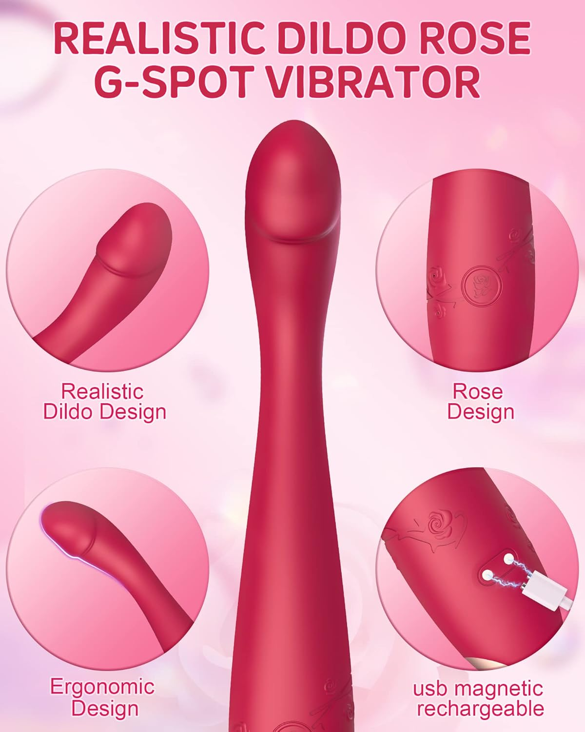 G Spot Vibrator Powerful Dildo - with 10 Vibration Modes & Heating Function, Bukinler Vibrating Personal Massager for Clitoris Vagina and Anal Stimulation, Clitoral Vibrator Adult Female Sex Toys & Game (Red)