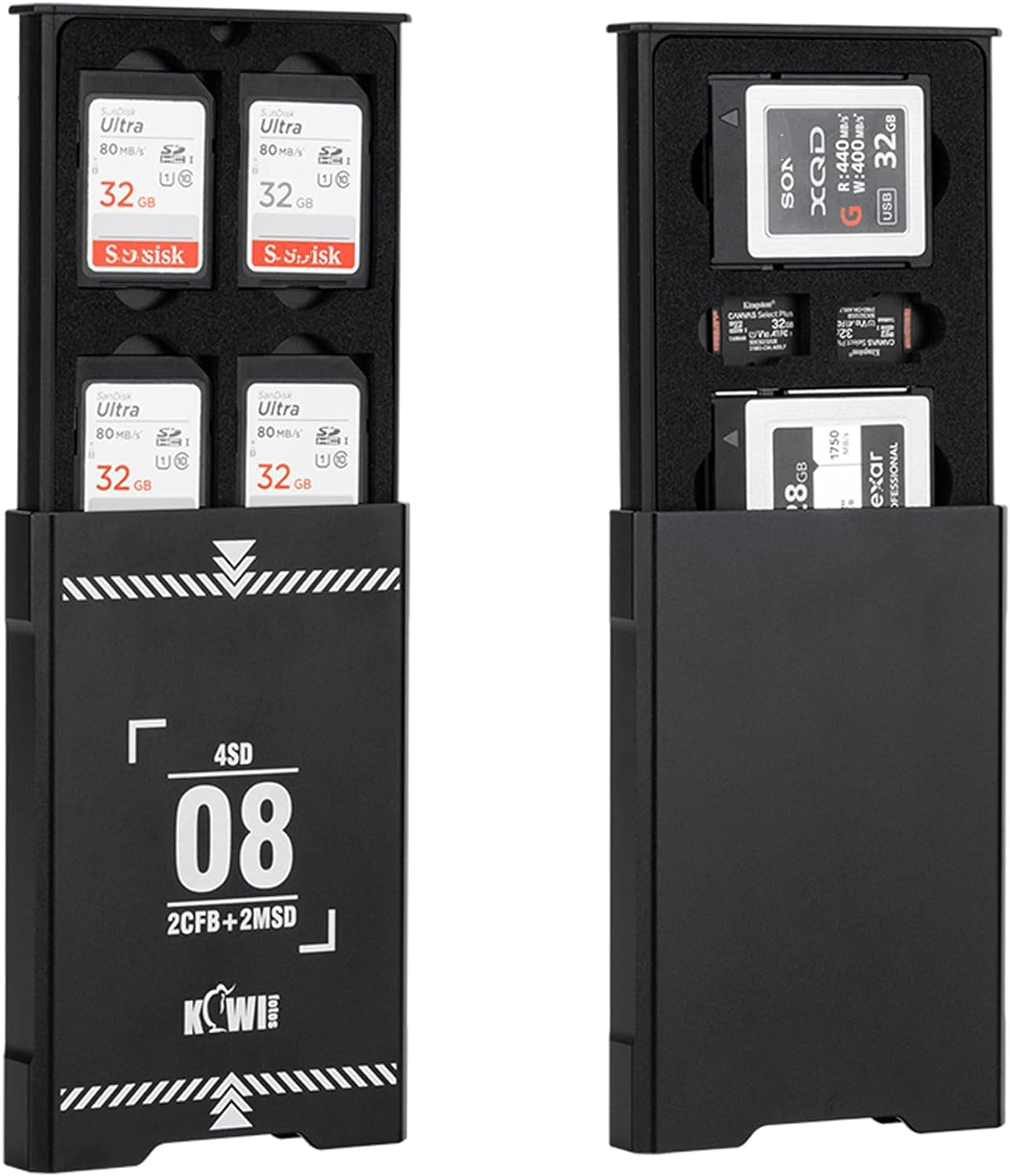 KIWIFOTOS 8 Slots Memory Card Case Pop-Up Aluminum Memory Card Holder Organizer Micro SD Card Holder Stores 4 SD & 2 CF Express Type-B or XQD & 2 X Micro SD image number 6