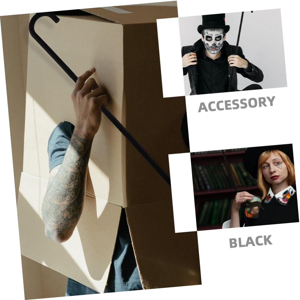 FRCOLOR Dress up Cane Prop Set 3Pcs Black Walking Stick Props for Masquerade Carnival Costumes image number 4