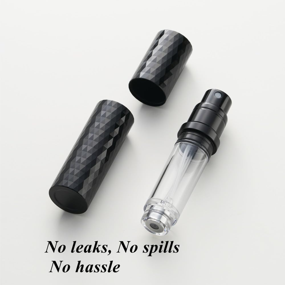 Aurdox Perfume Atomiser, Refillable & Travel Size Perfume Bottle with Bottom Pump, Leaking Proof, Luxurious Diamond Design, Mini Small Spray Bottles for Women and Men, 5Ml (Black)