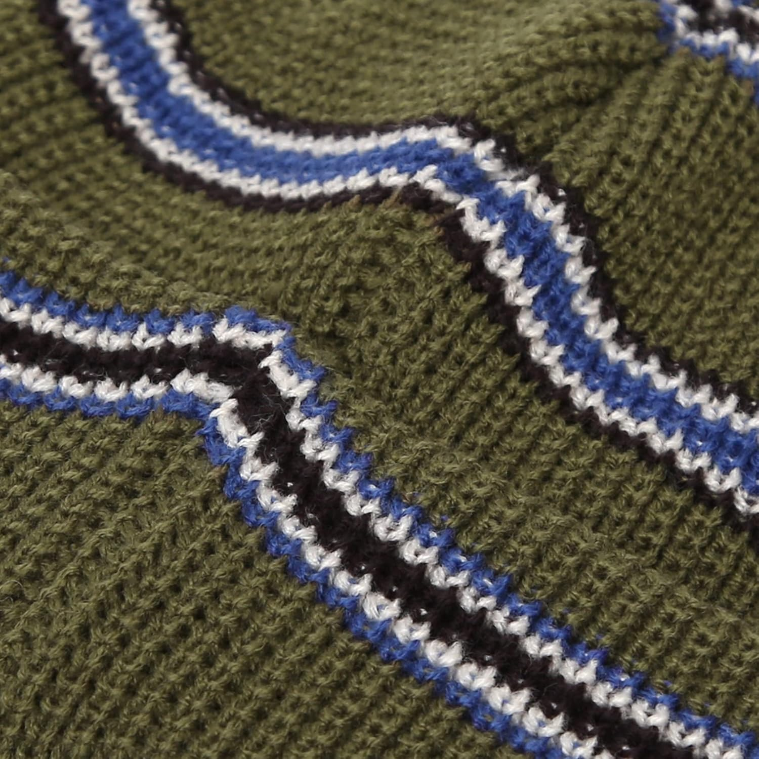 UNDERCONTROL Stripe Pattern Roll up Skullcap Warm Winter Watch Hats Thick Knit Cuff Square Logo Patch Unisex Fisherman Beanie - Khaki image number 5